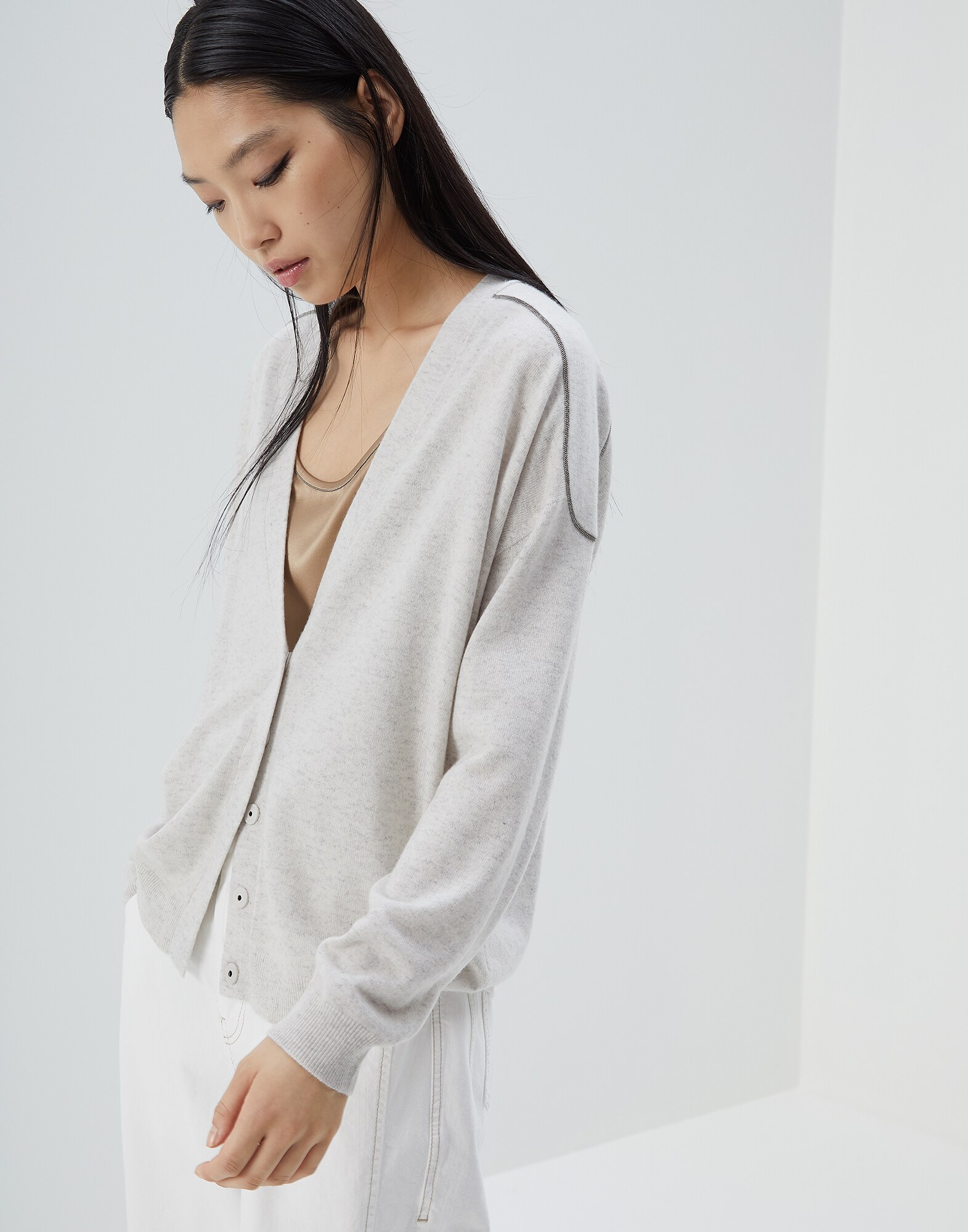 Cardigan Gris Perle Femme 1 - Brunello Cucinelli