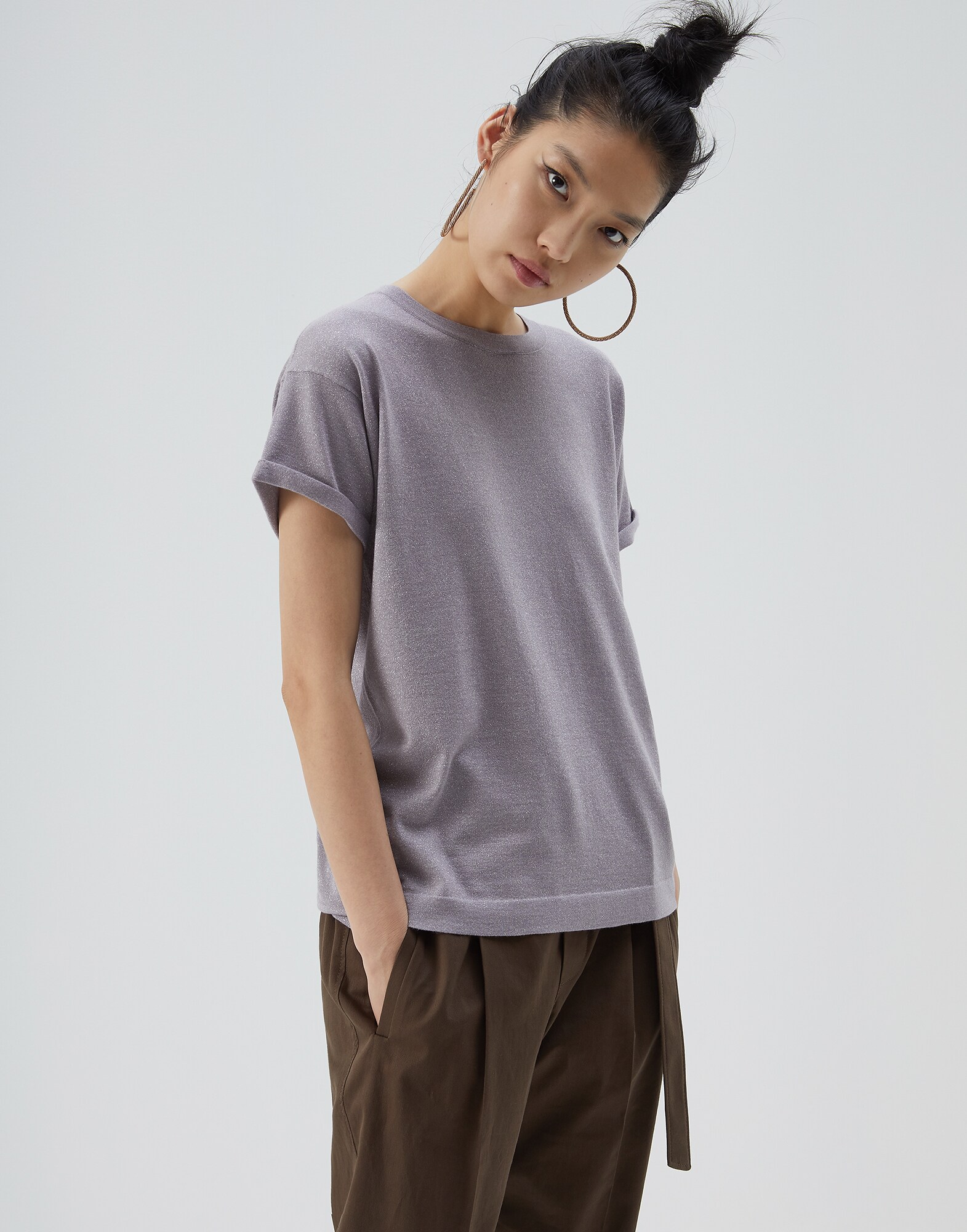 Crewneck Sweater Lilac Woman 0 - Brunello Cucinelli