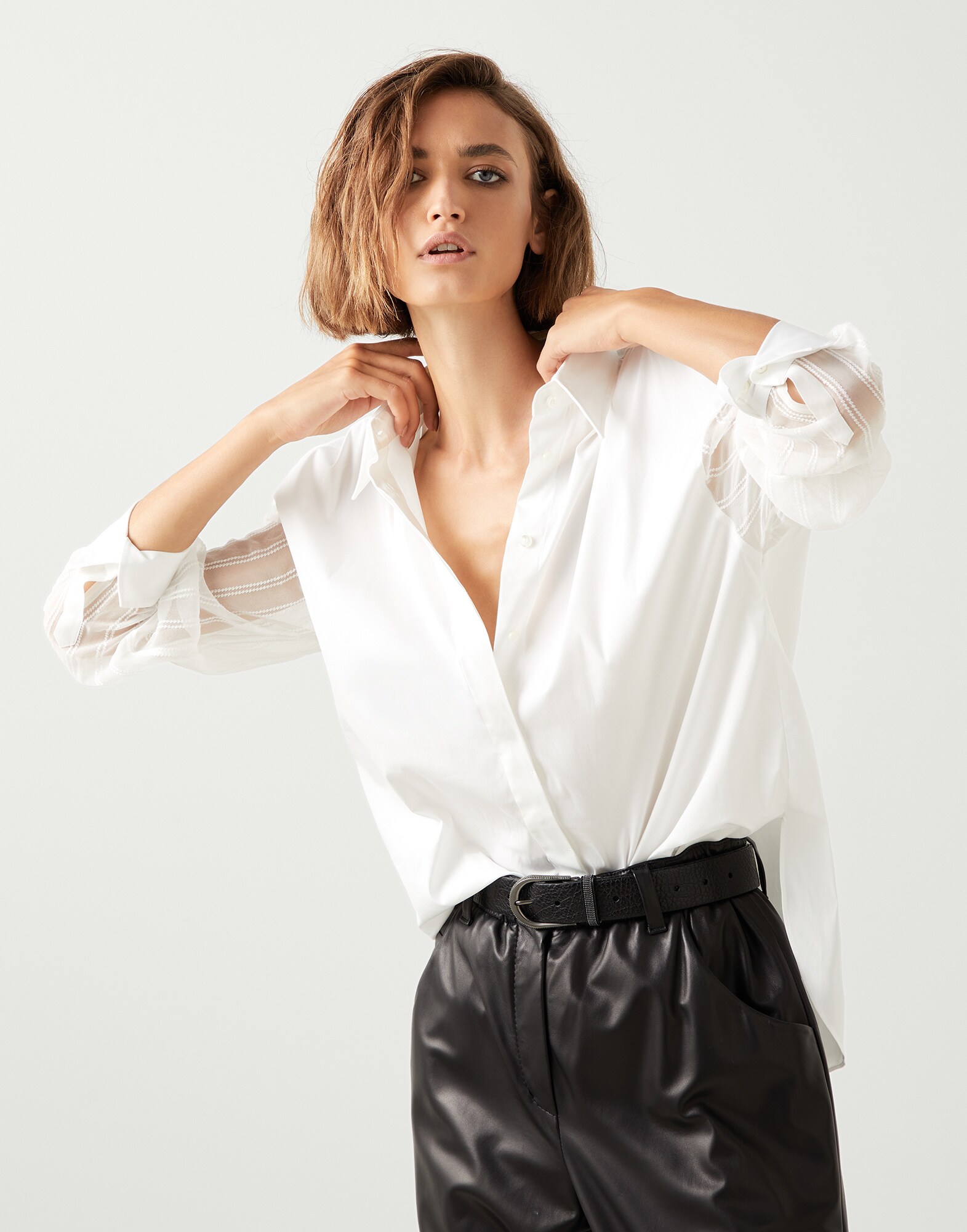 Camisa de popelina stretch Blanco Mujer - Brunello Cucinelli