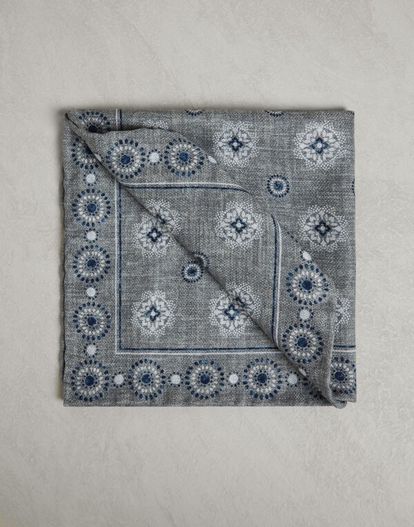 Double face silk pocket square Green Man - Brunello Cucinelli