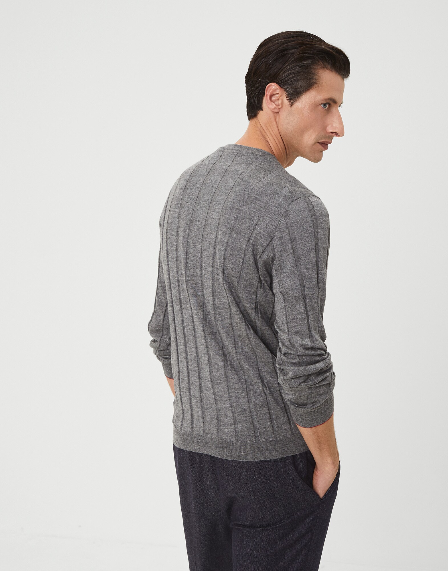 Pullover mit Rundhalsausschnitt Dunkelgrau Herren 2 - Brunello Cucinelli