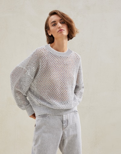 Linen and cotton sweater Pearl Grey Woman - Brunello Cucinelli 
