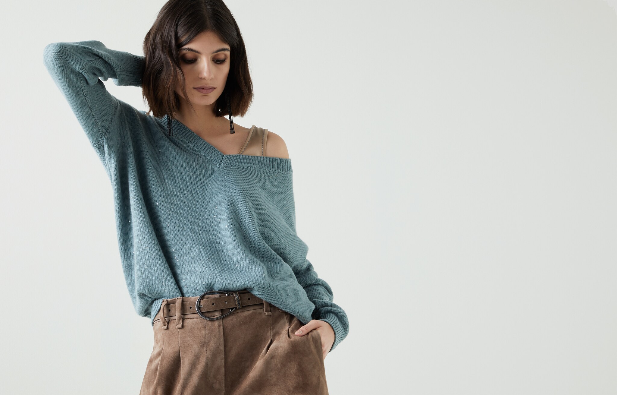 Cashmere and silk sweater Seafoam Green Woman - Brunello Cucinelli