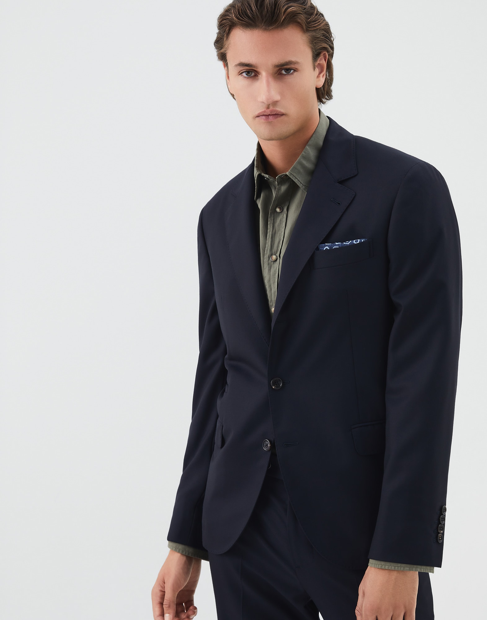 Single Breasted Blazer Navy Blue Man 0 - Brunello Cucinelli