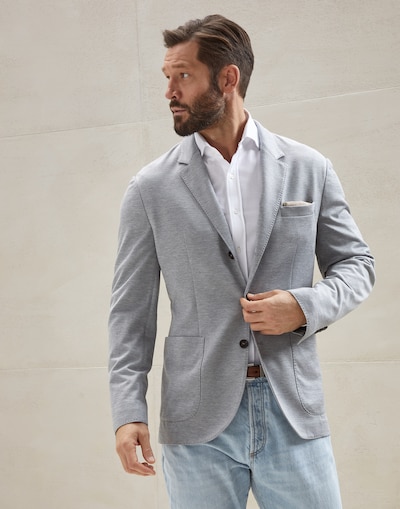 Silk and cotton piqué blazer Light Grey Man - Brunello Cucinelli 