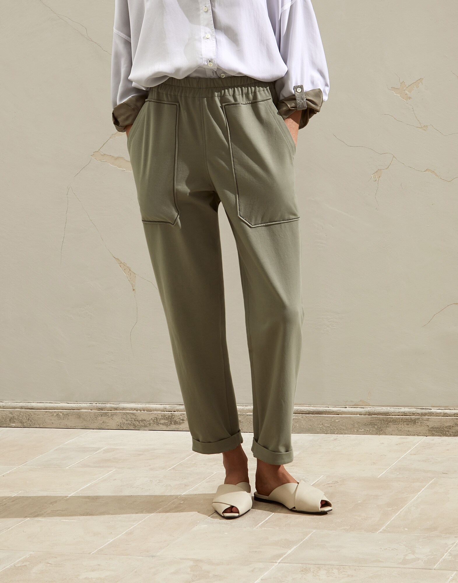 Pantalón de felpa ligera Militar Mujer - Brunello Cucinelli