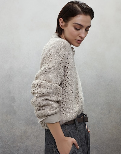 Cashmere Feather yarn sweater Cool Beige Woman - Brunello Cucinelli 