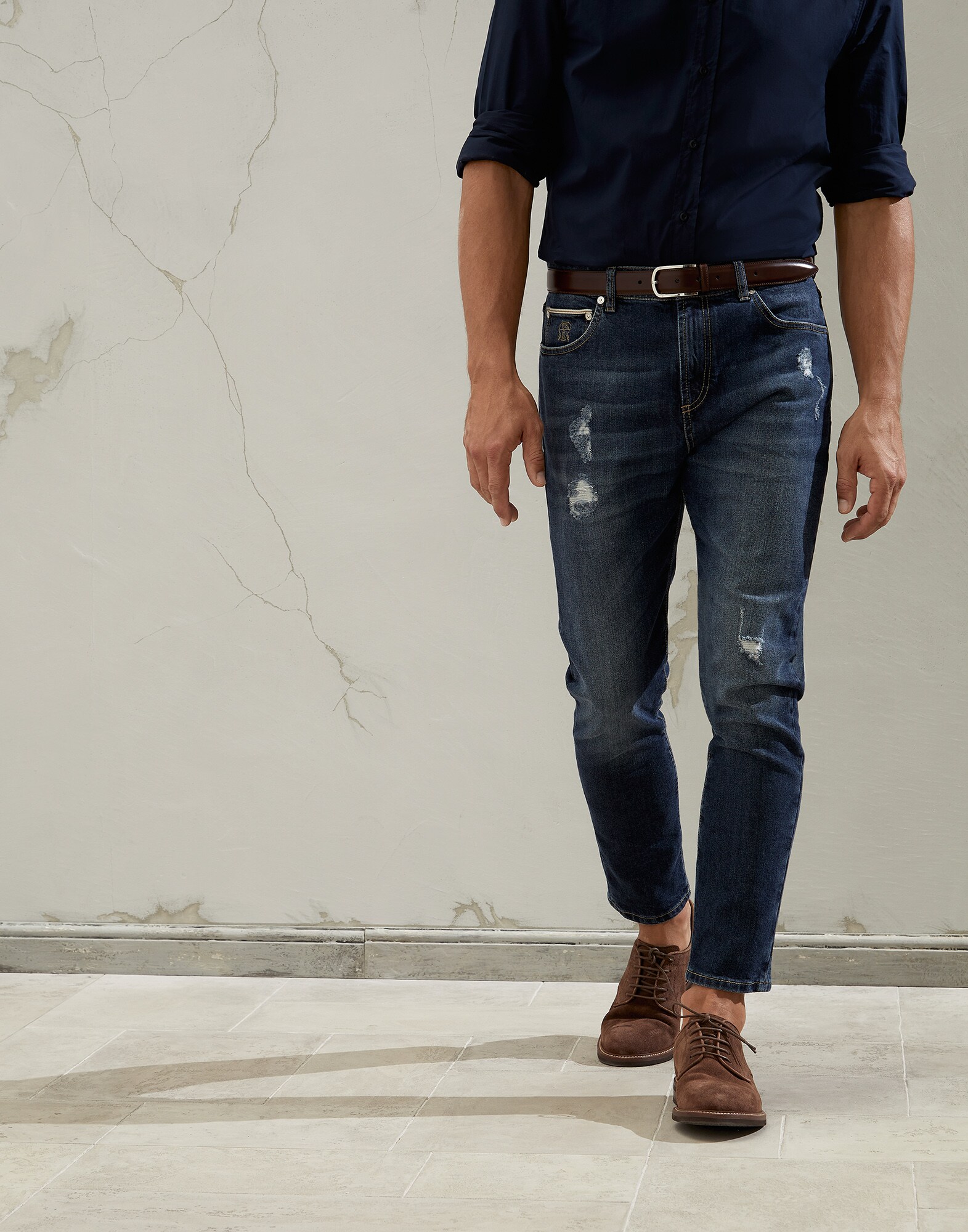 Five-Pocket-Hose Carrot Fit Dunkles Jeansblau Herren - Brunello Cucinelli