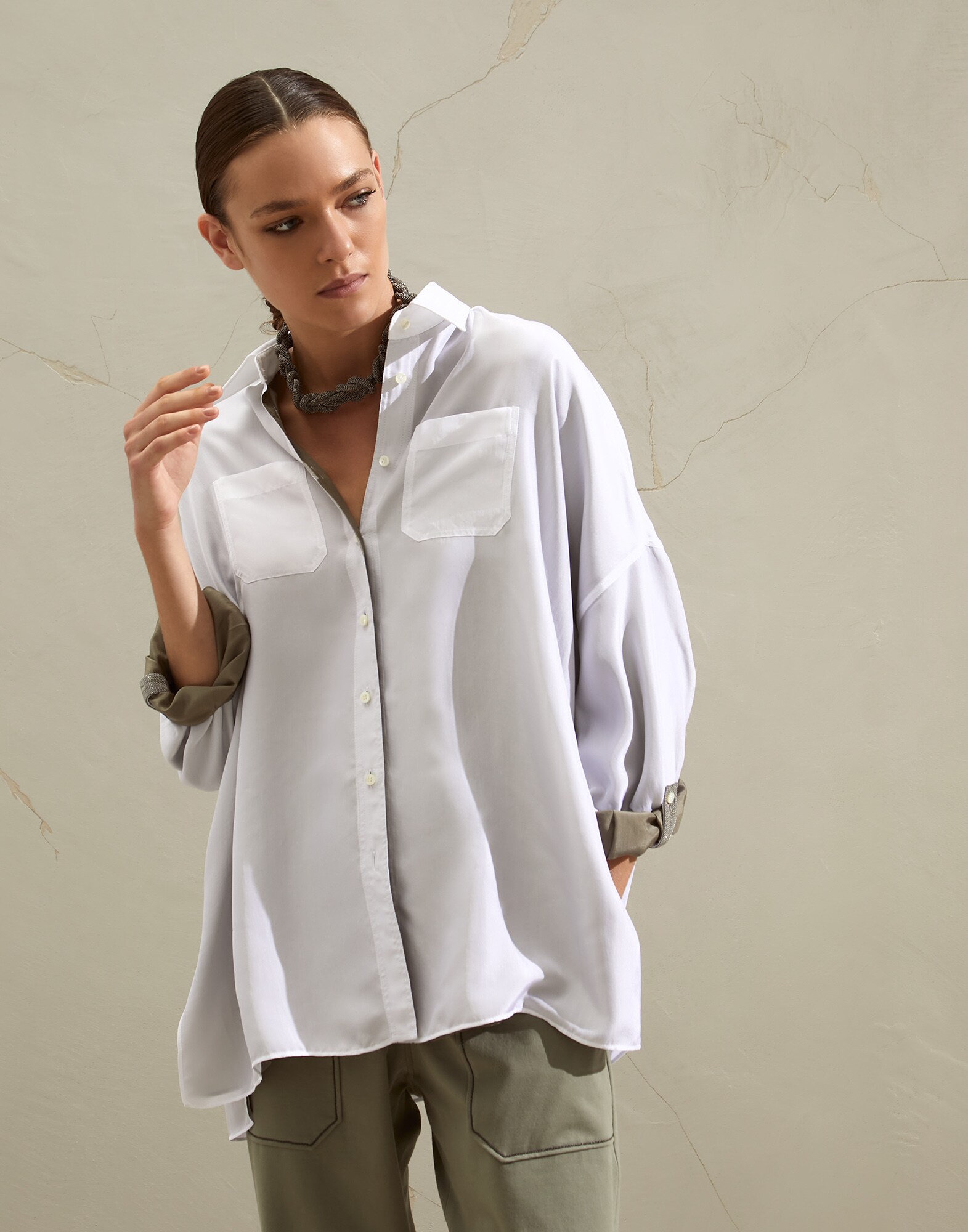 Bluse aus Japanseide Armeegrün Damen - Brunello Cucinelli