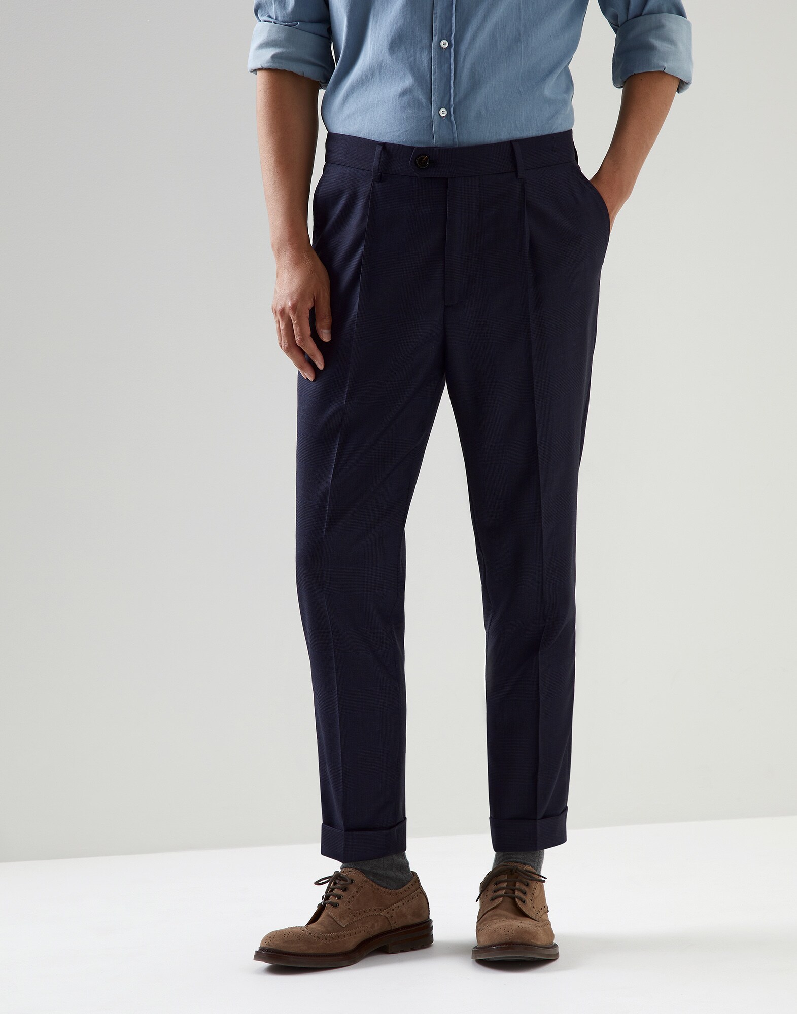 Hose in Prince-of-Wales-Karo Blau Herren - Brunello Cucinelli