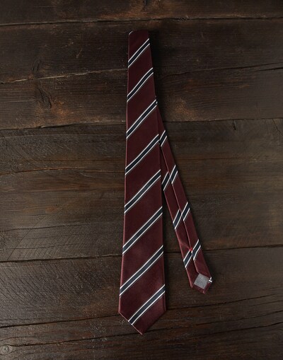 Silk textured stripe tie Red Man - Brunello Cucinelli 