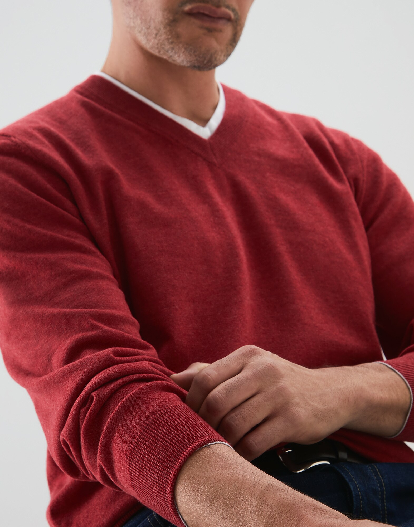 Pullover mit V-Ausschnitt Tomate Herren 3 - Brunello Cucinelli