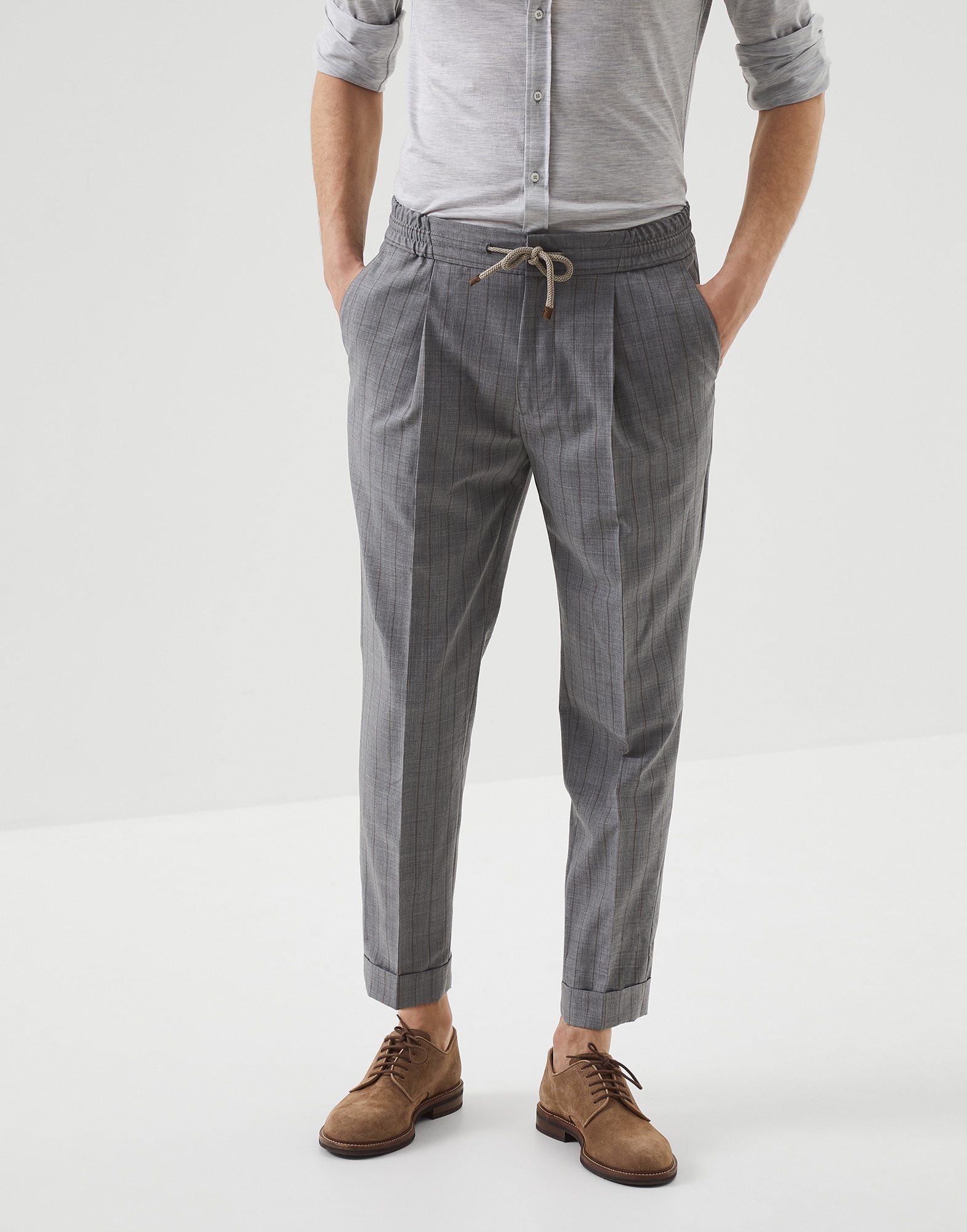 Pantalón rayas diplomáticas Gris Medio Hombre - Brunello Cucinelli