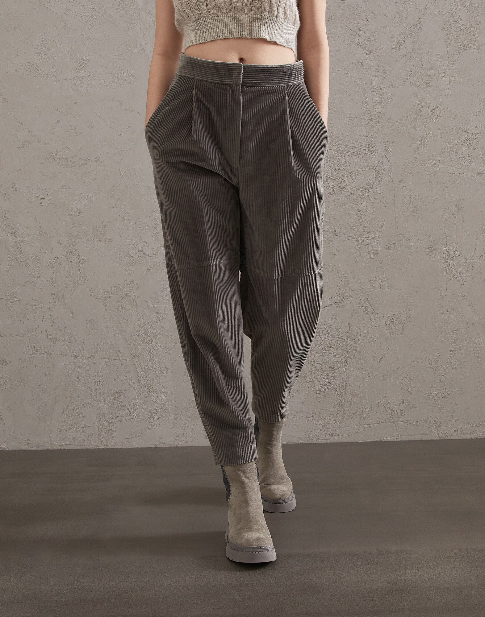 Corduroy trousers Medium Grey Woman - Brunello Cucinelli