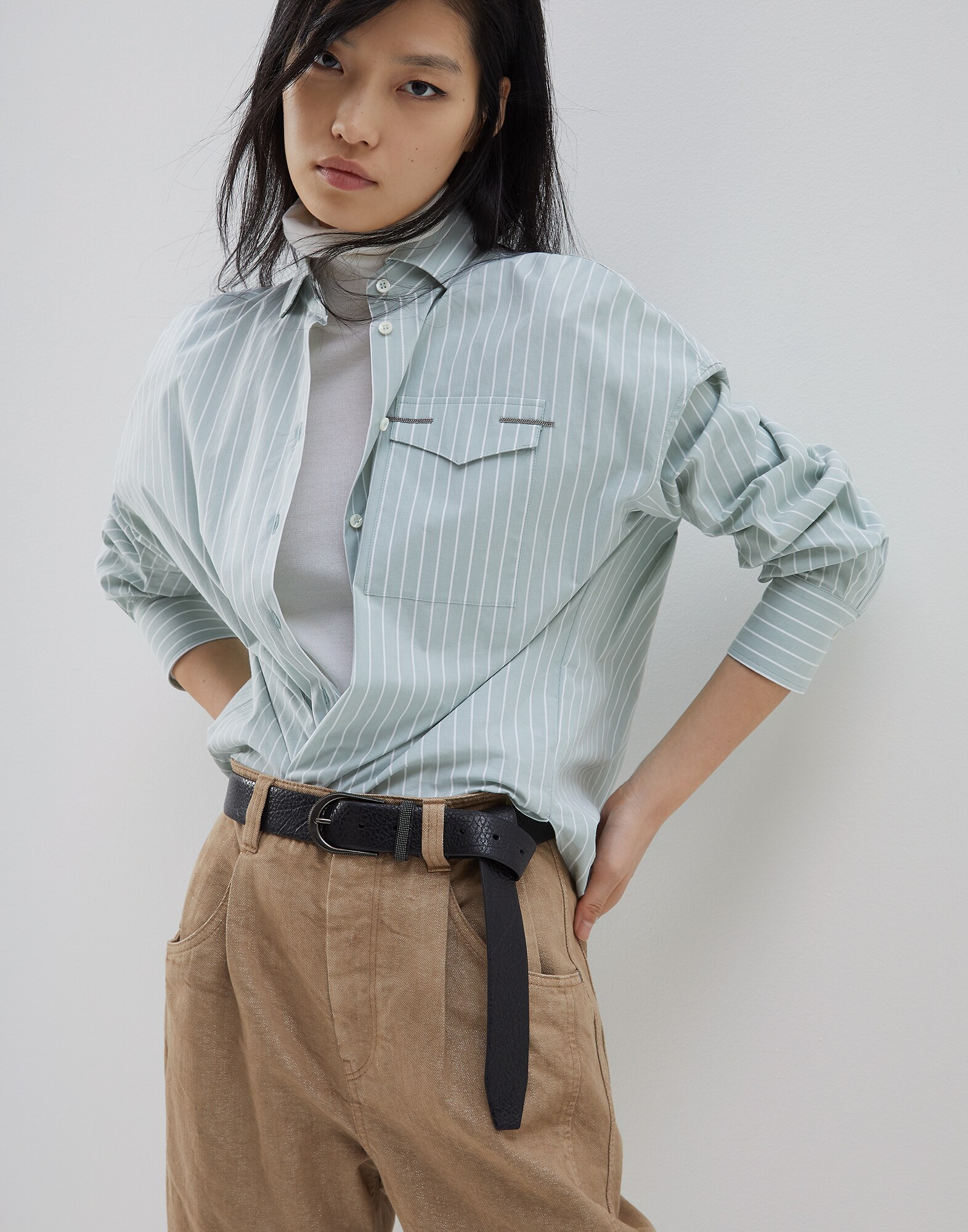 Baumwollhemd Salbei Damen 4 - Brunello Cucinelli