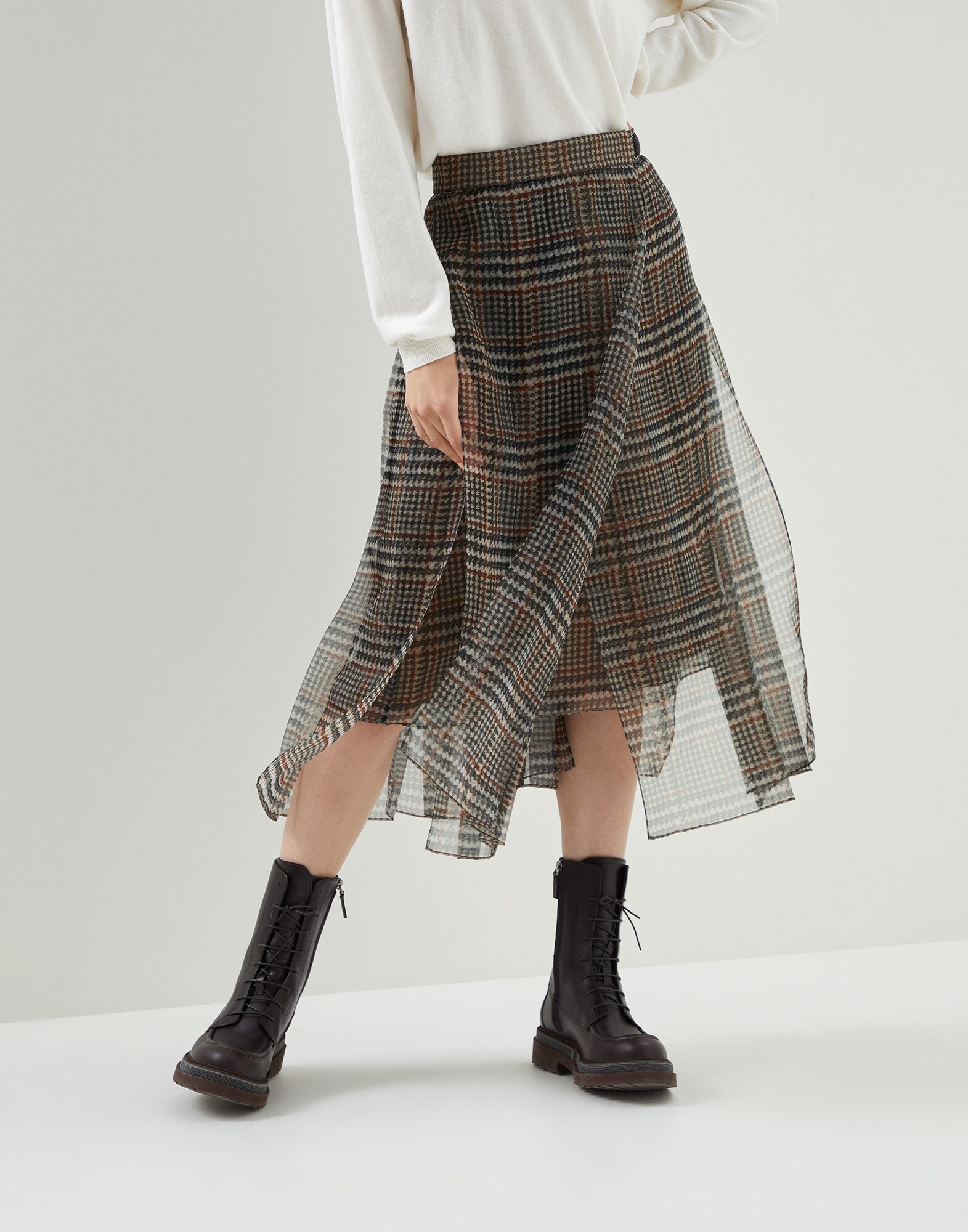 BRUNELLO CUCINELLI Cream Corduroy Cotton Pleated Straight Skirt Size 6/42 New 