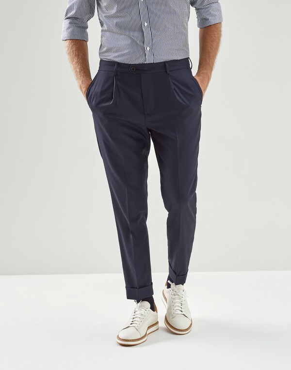 Leisure fit trousers with pleats Blue Man - Brunello Cucinelli 