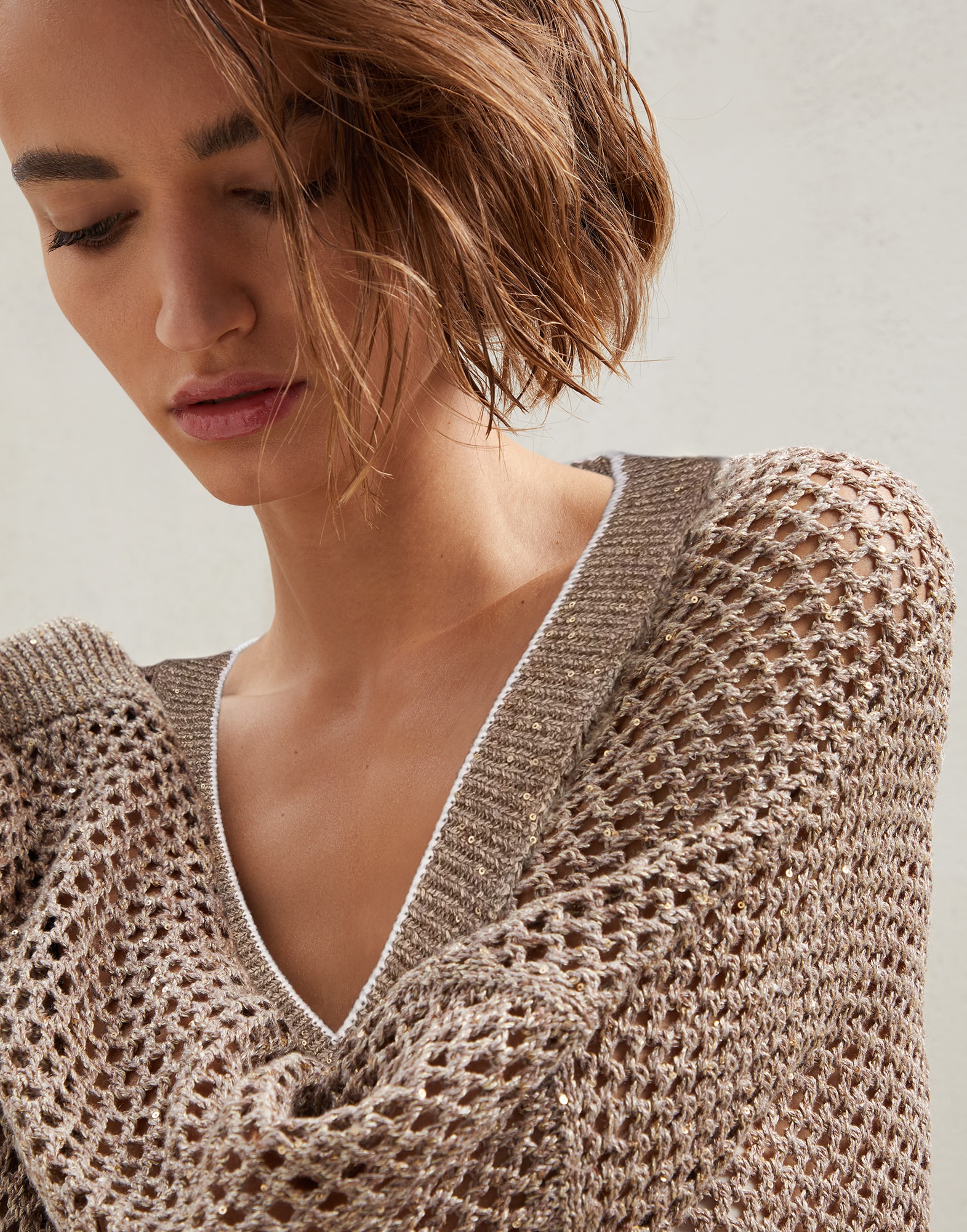 Pull en lin et coton Tabac Femme - Brunello Cucinelli