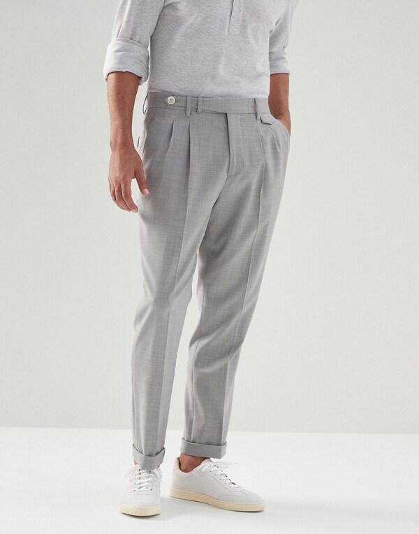 Double pleated trousers Pearl Grey Man - Brunello Cucinelli
