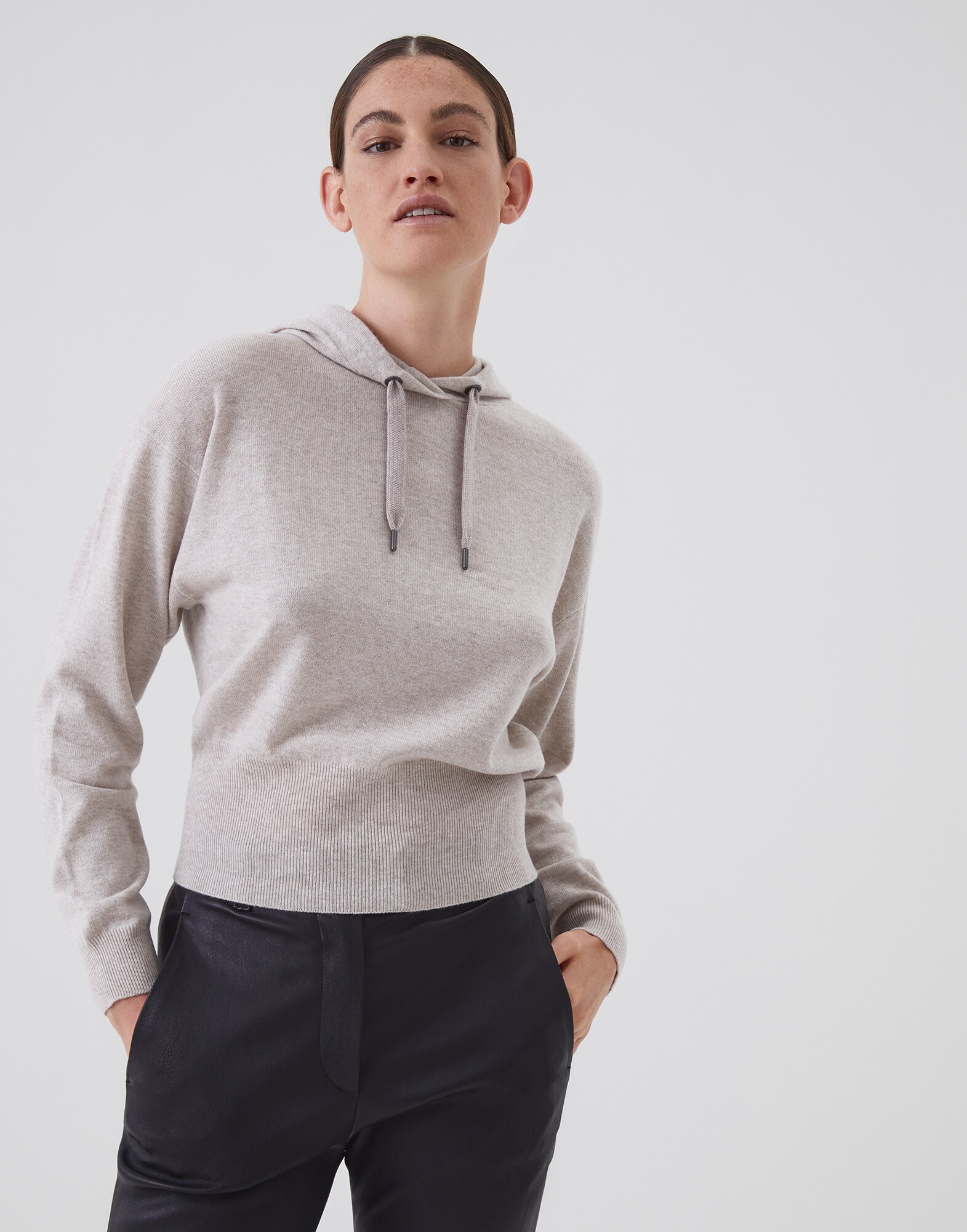 Crewneck Sweater Cool Beige Woman 1 - Brunello Cucinelli
