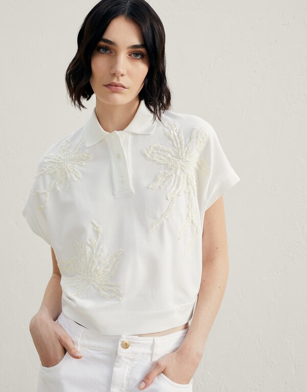 Polo with Embroidery White Woman - Brunello Cucinelli