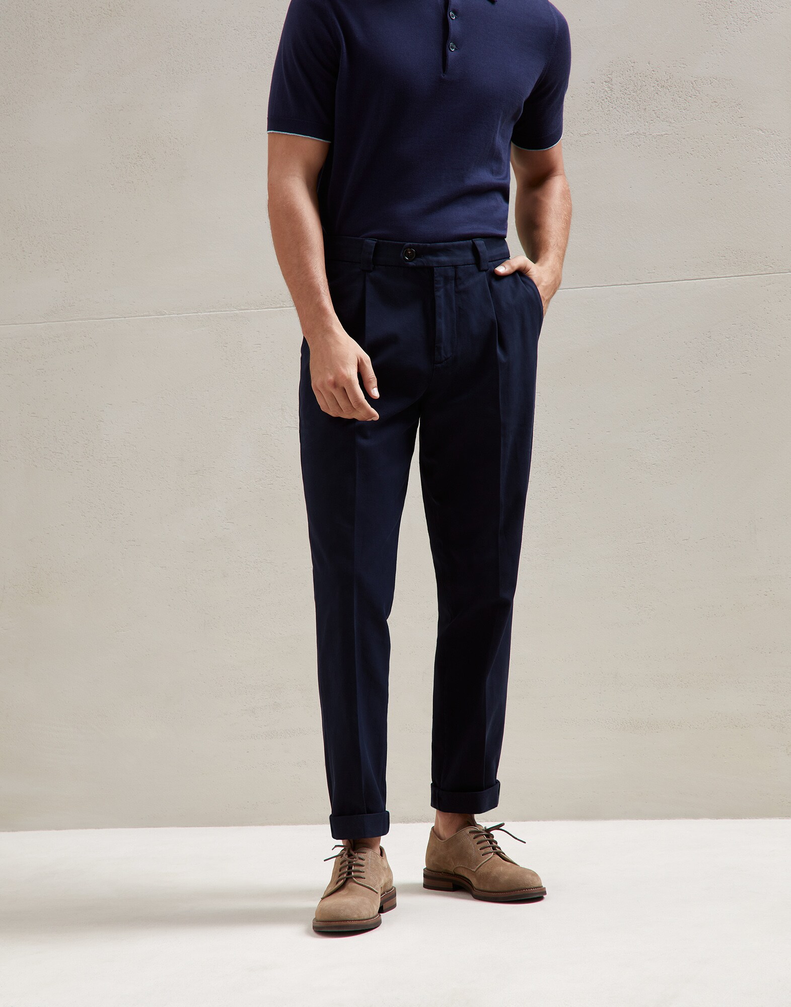 Pantalon en gabardine teint en pièce Bleu Marine Homme - Brunello Cucinelli