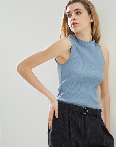 Ribbed jersey top Azure Woman - Brunello Cucinelli 