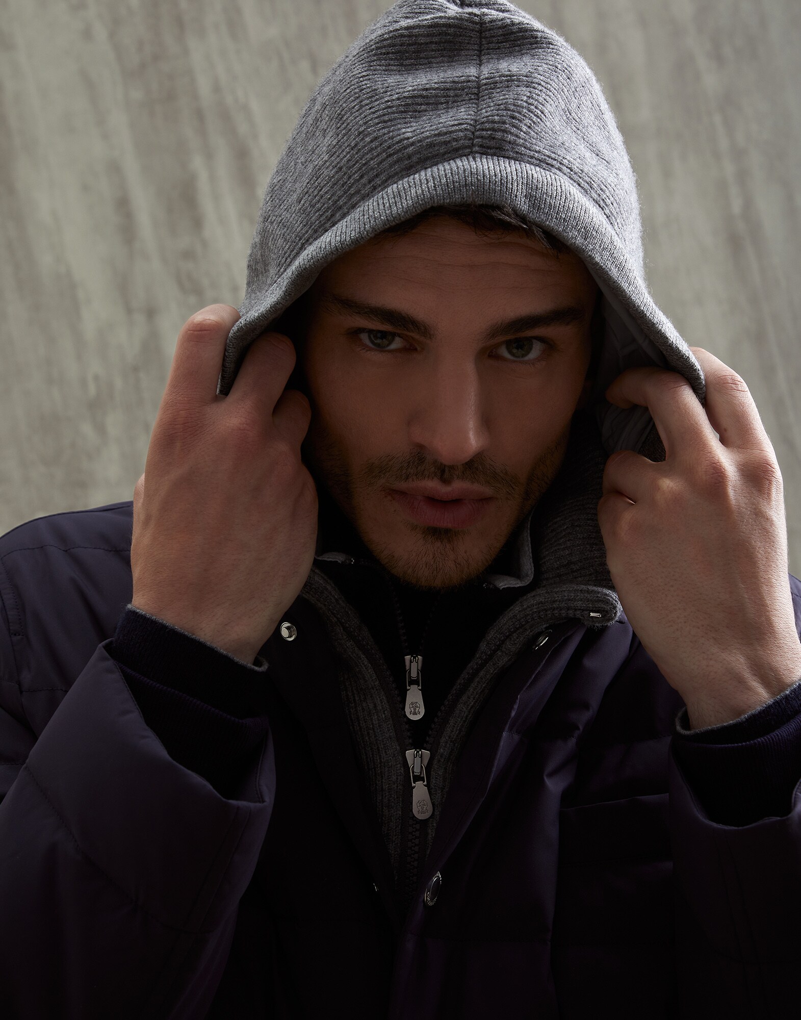 Down jacket with hood Cobalt Man - Brunello Cucinelli