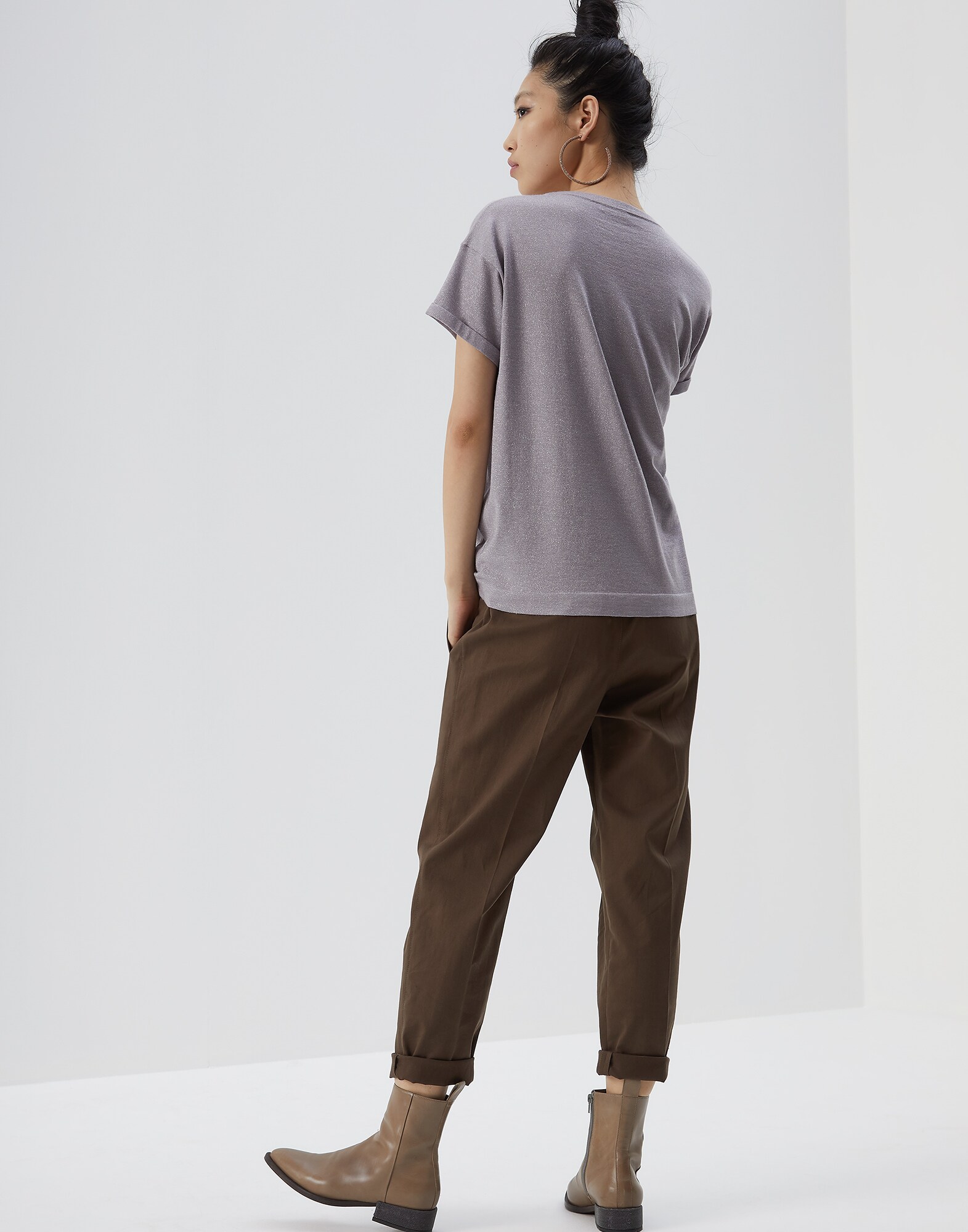 Crewneck Sweater Lilac Woman 1 - Brunello Cucinelli