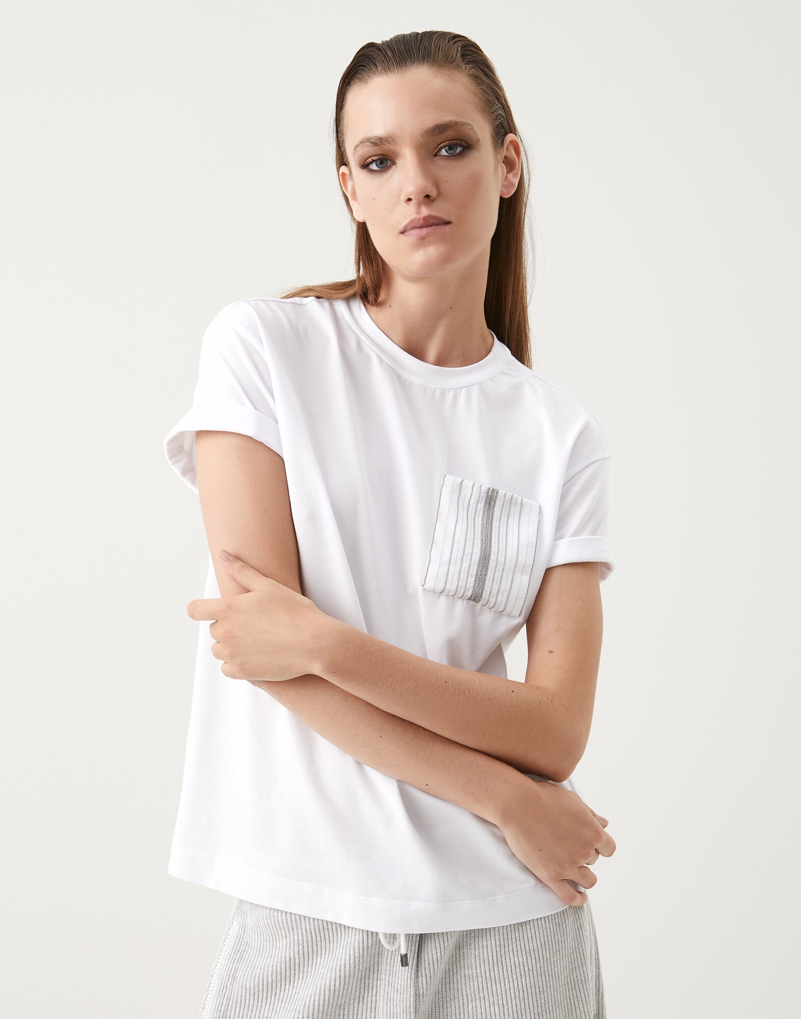 T-shirt with monili White Woman - Brunello Cucinelli