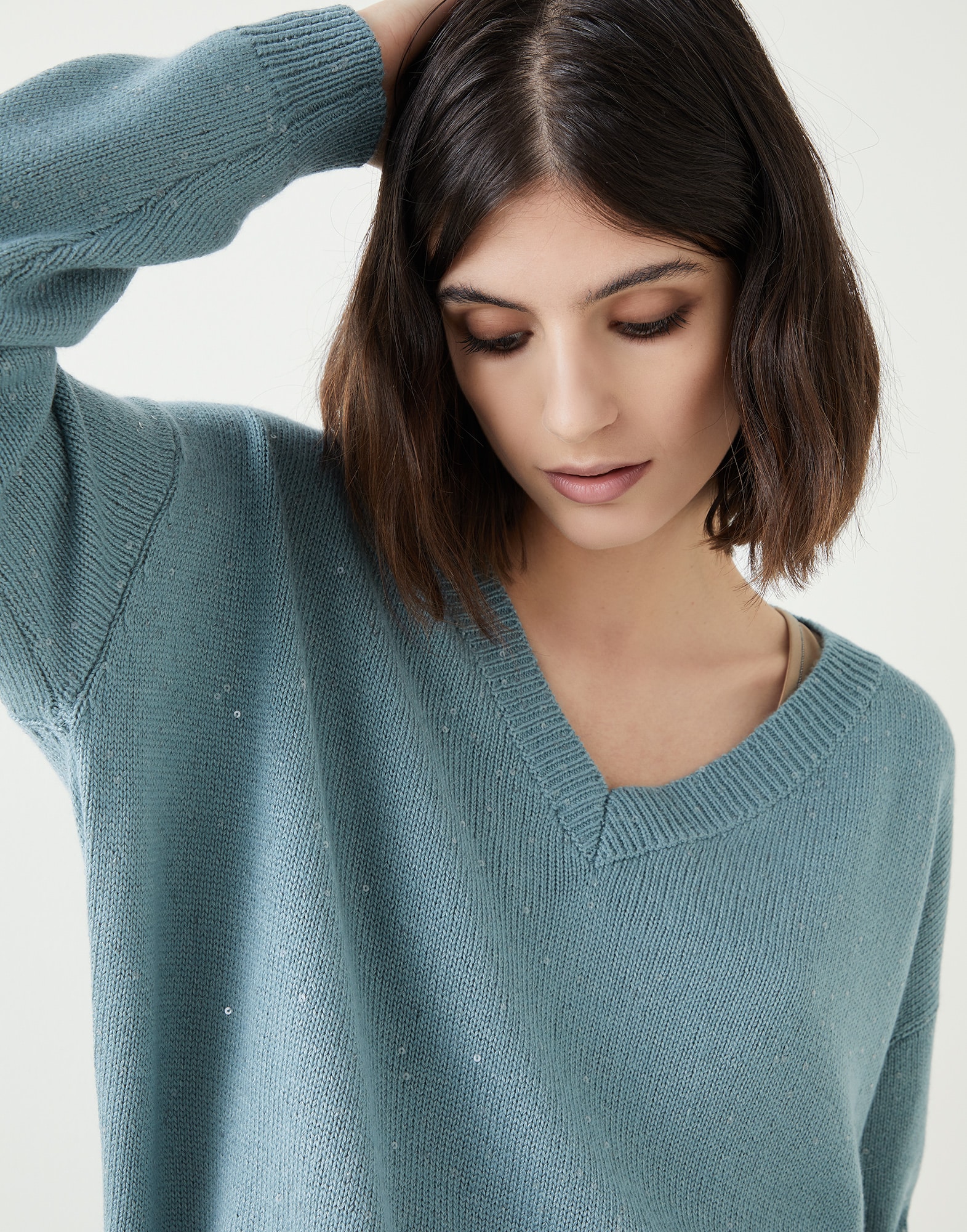 Cashmere and silk sweater Seafoam Green Woman - Brunello Cucinelli