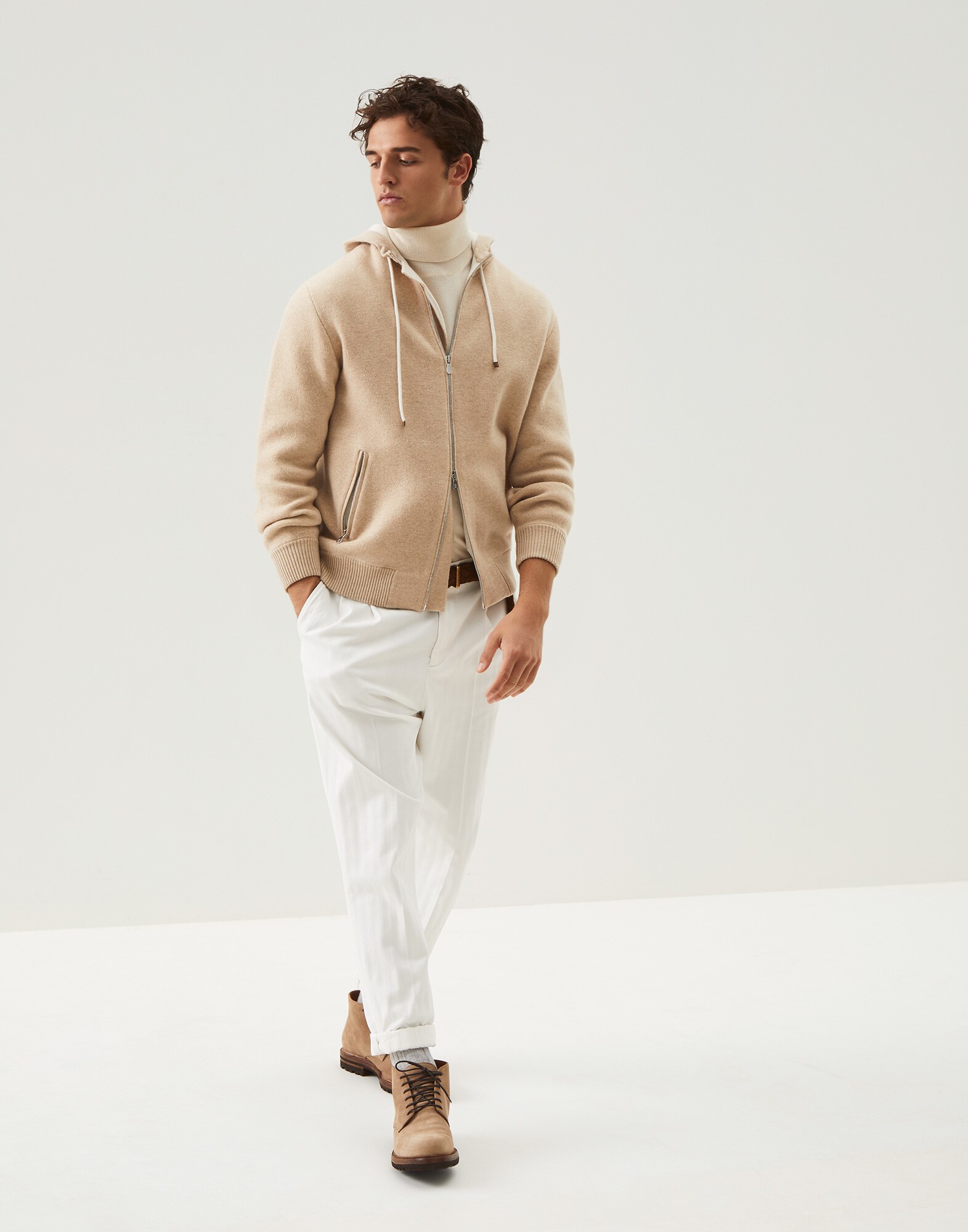 Zip-front Cardigan Beige Man 4 - Brunello Cucinelli