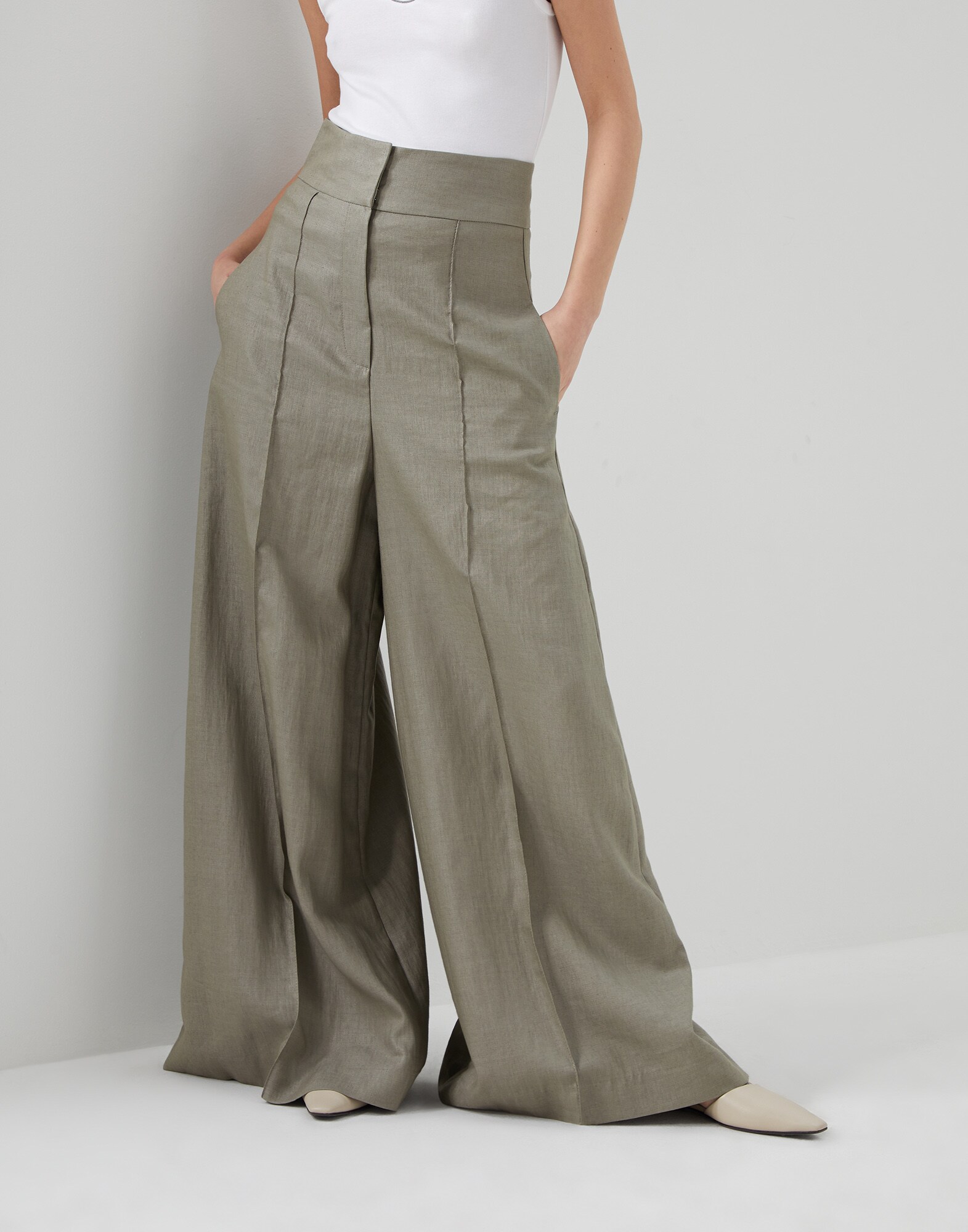 Pantalon large Vert Kaki Femme - Brunello Cucinelli