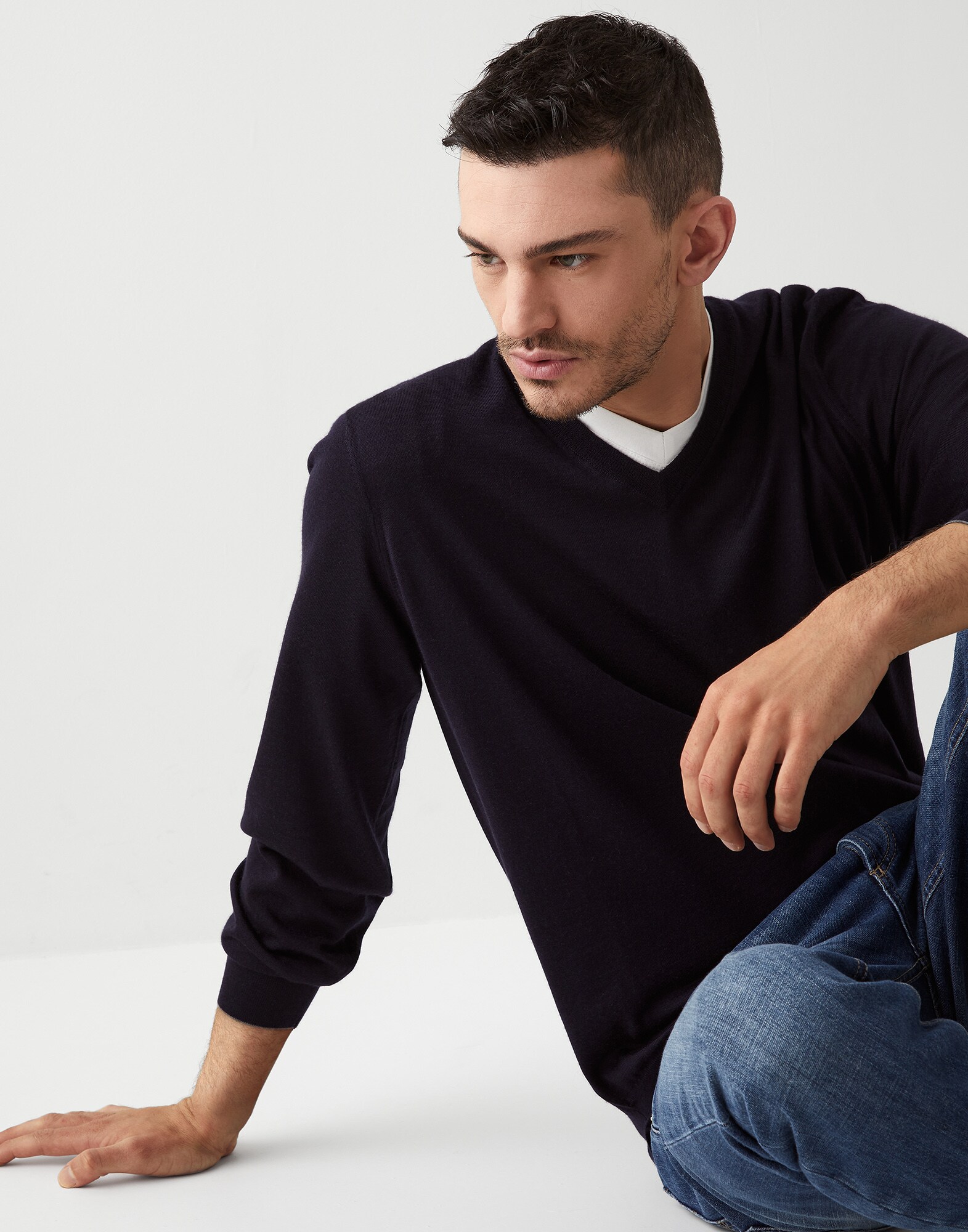 Cashmere and silk sweater Navy Blue Man - Brunello Cucinelli