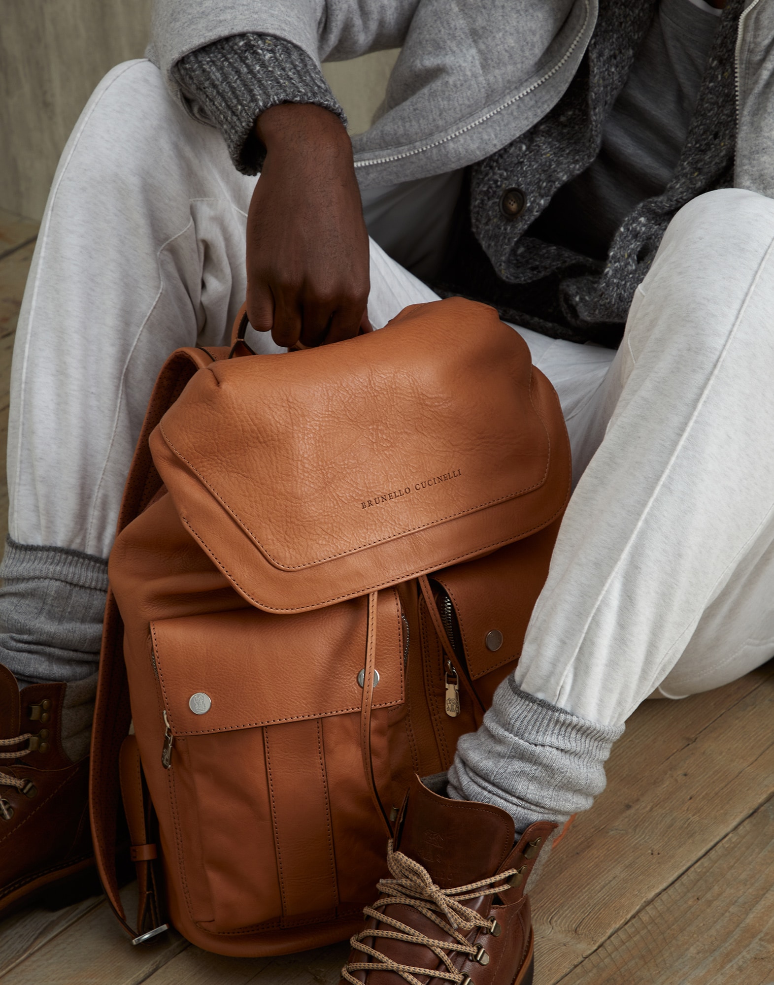 brunello cucinelli leather backpack