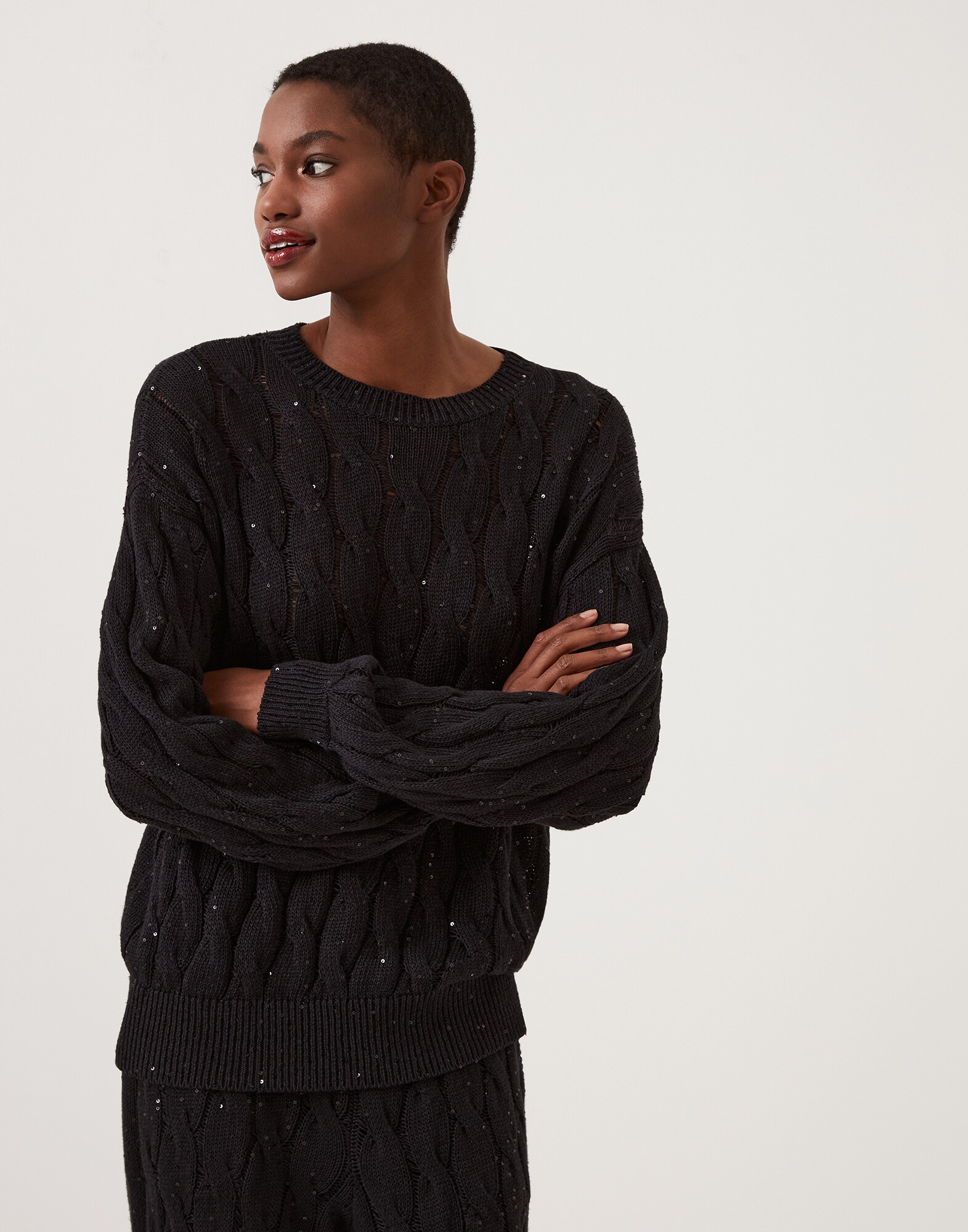 Maglia Dazzling Cables Nero Donna - Brunello Cucinelli