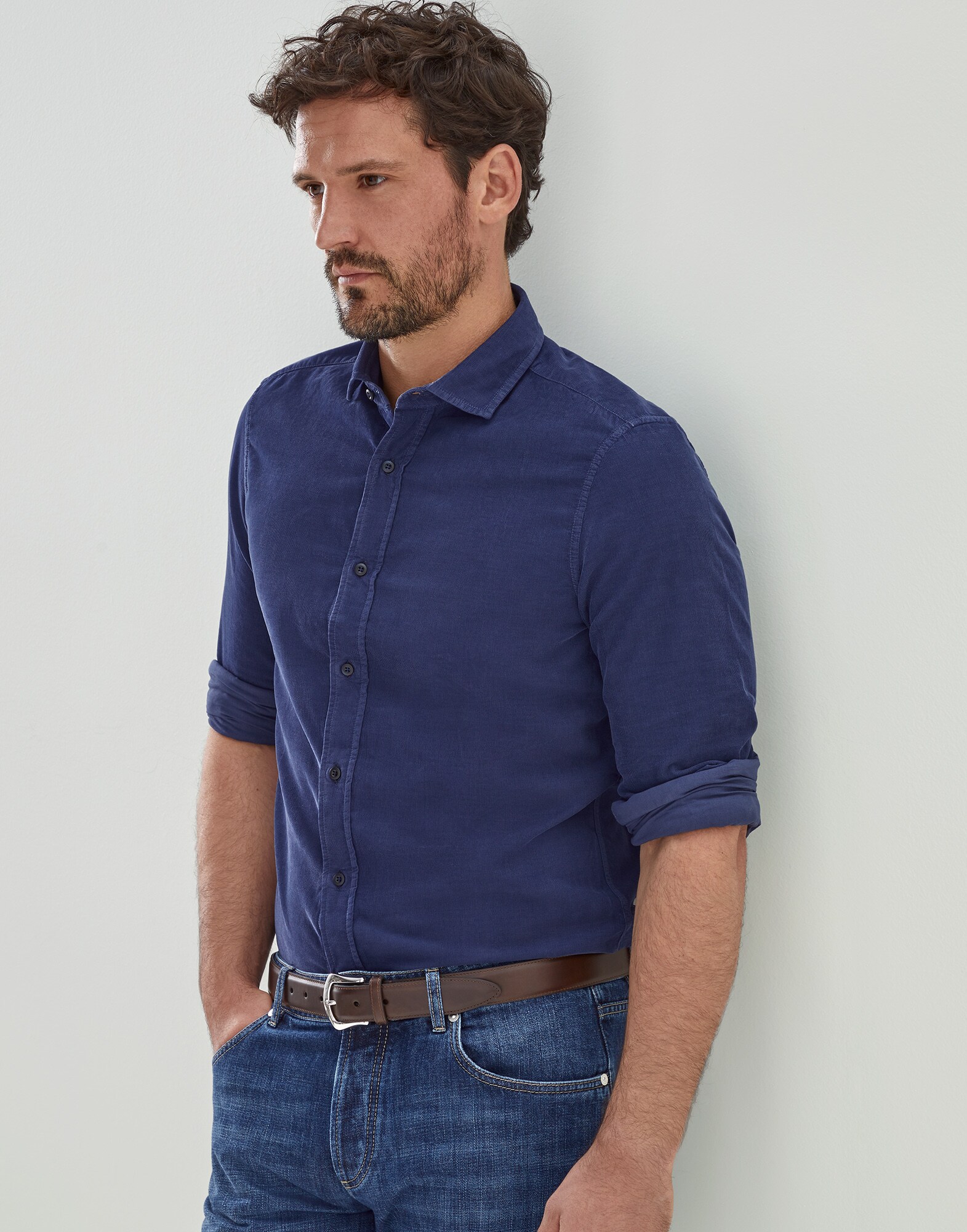 Chemise en velours côtelé Bleu Homme - Brunello Cucinelli