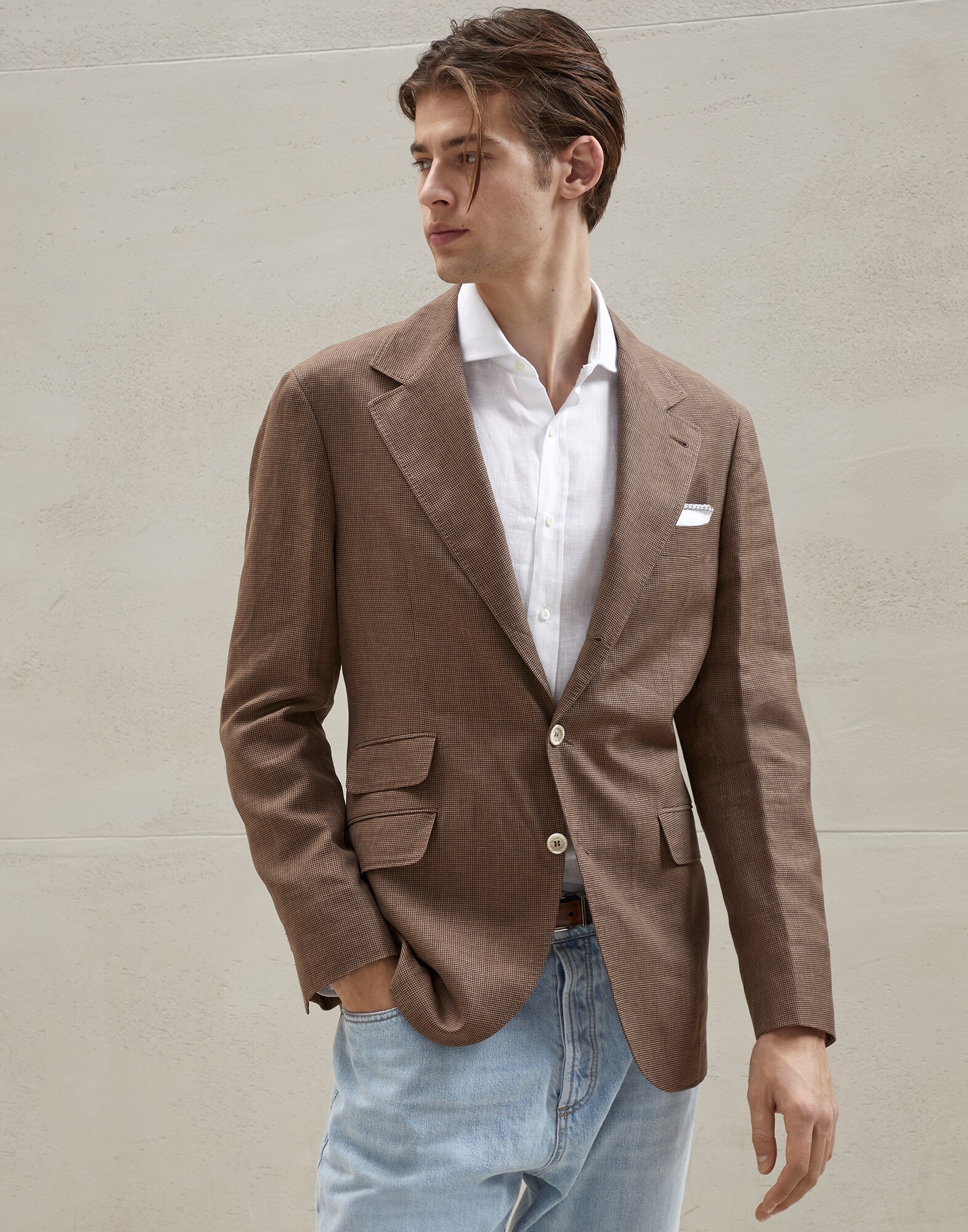Veste pied-de-poule Tabac Homme - Brunello Cucinelli