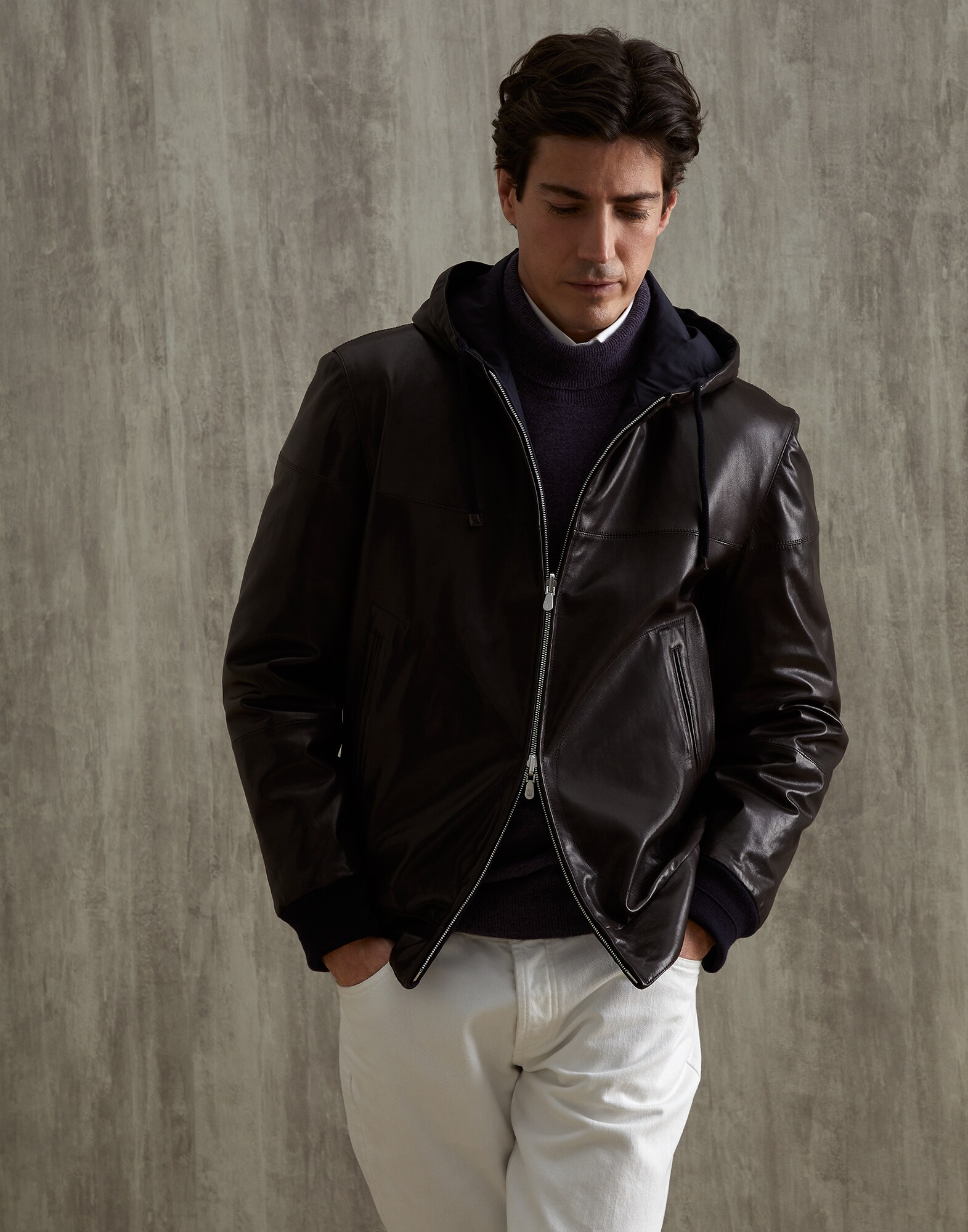Vêtement d’extérieur réversible en nappa Ébène Homme - Brunello Cucinelli
