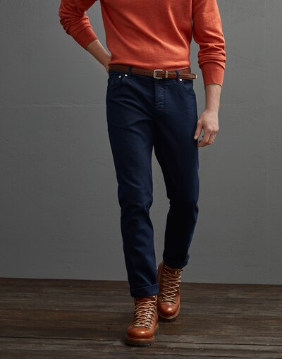 Slim fit five-pocket trousers Navy Blue Man - Brunello Cucinelli 