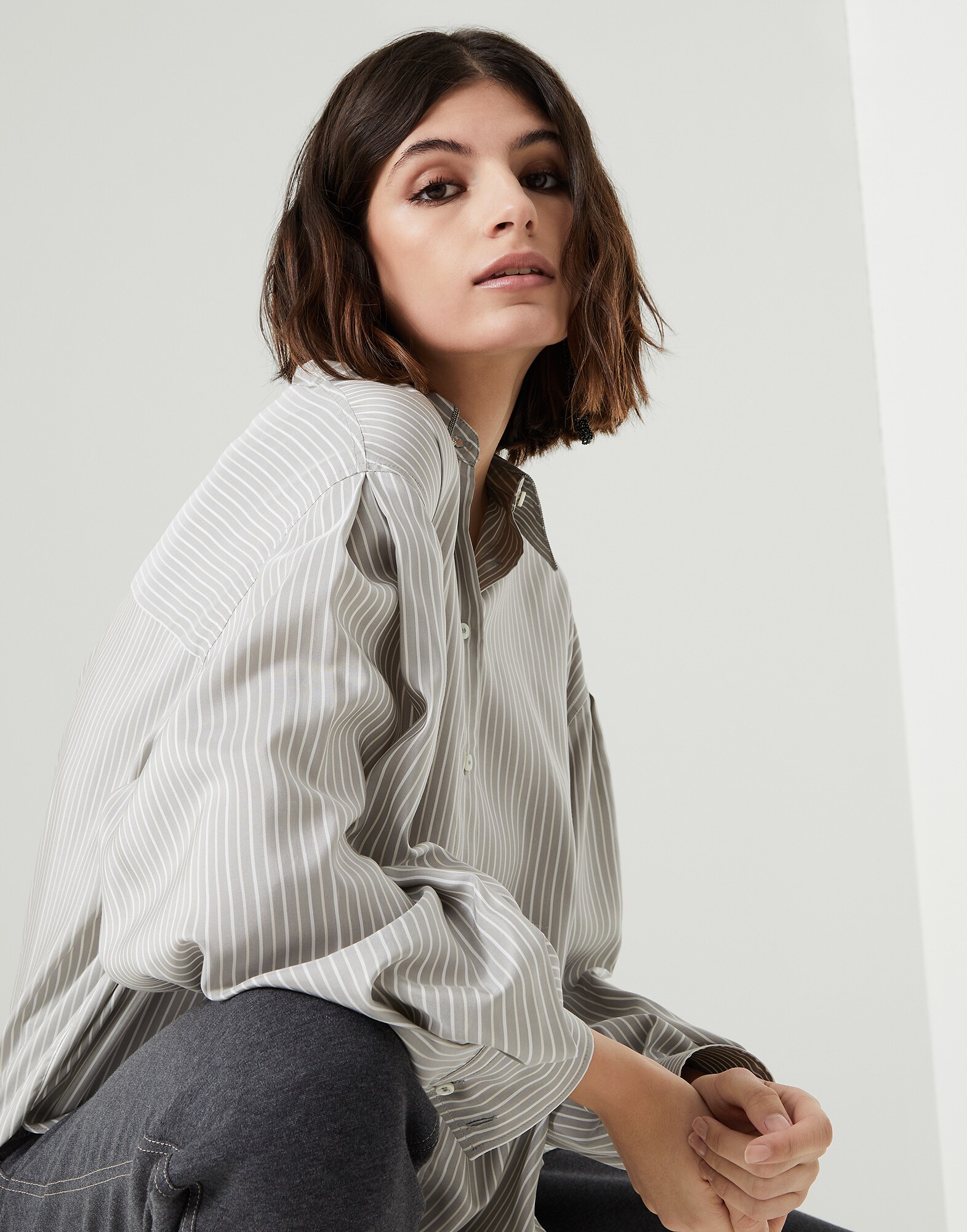 Silk shirt Taupe Woman - Brunello Cucinelli