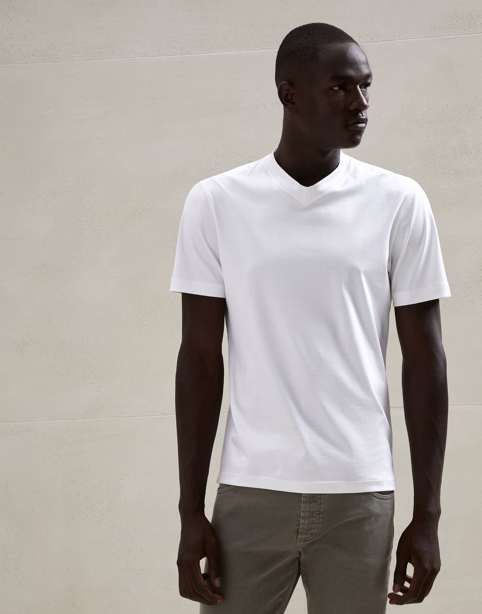 Tee-shirt col V Blanc Homme - Brunello Cucinelli
