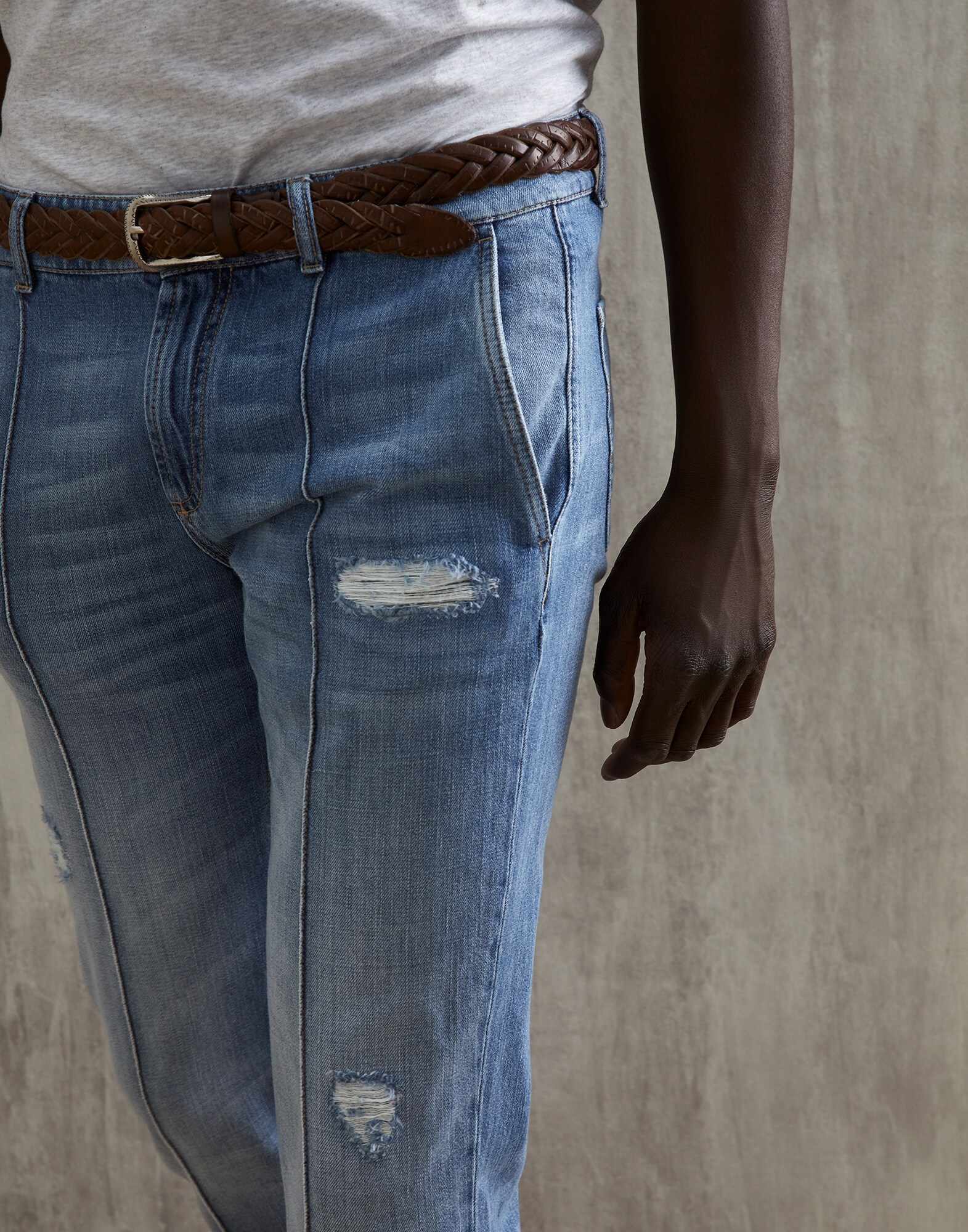 Denim trousers with rips Light Denim Man - Brunello Cucinelli