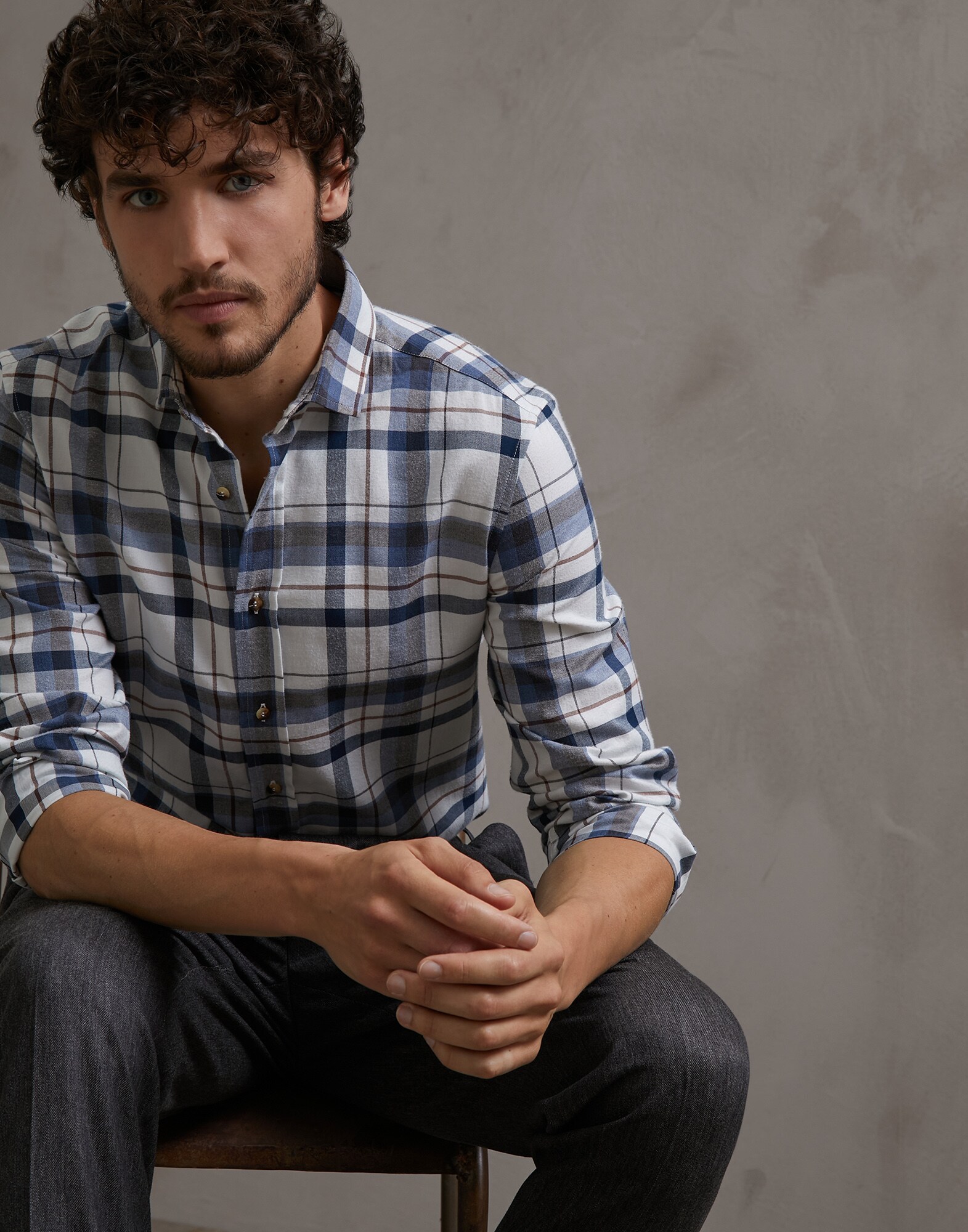 French Collar Shirt Azure Man 0 - Brunello Cucinelli