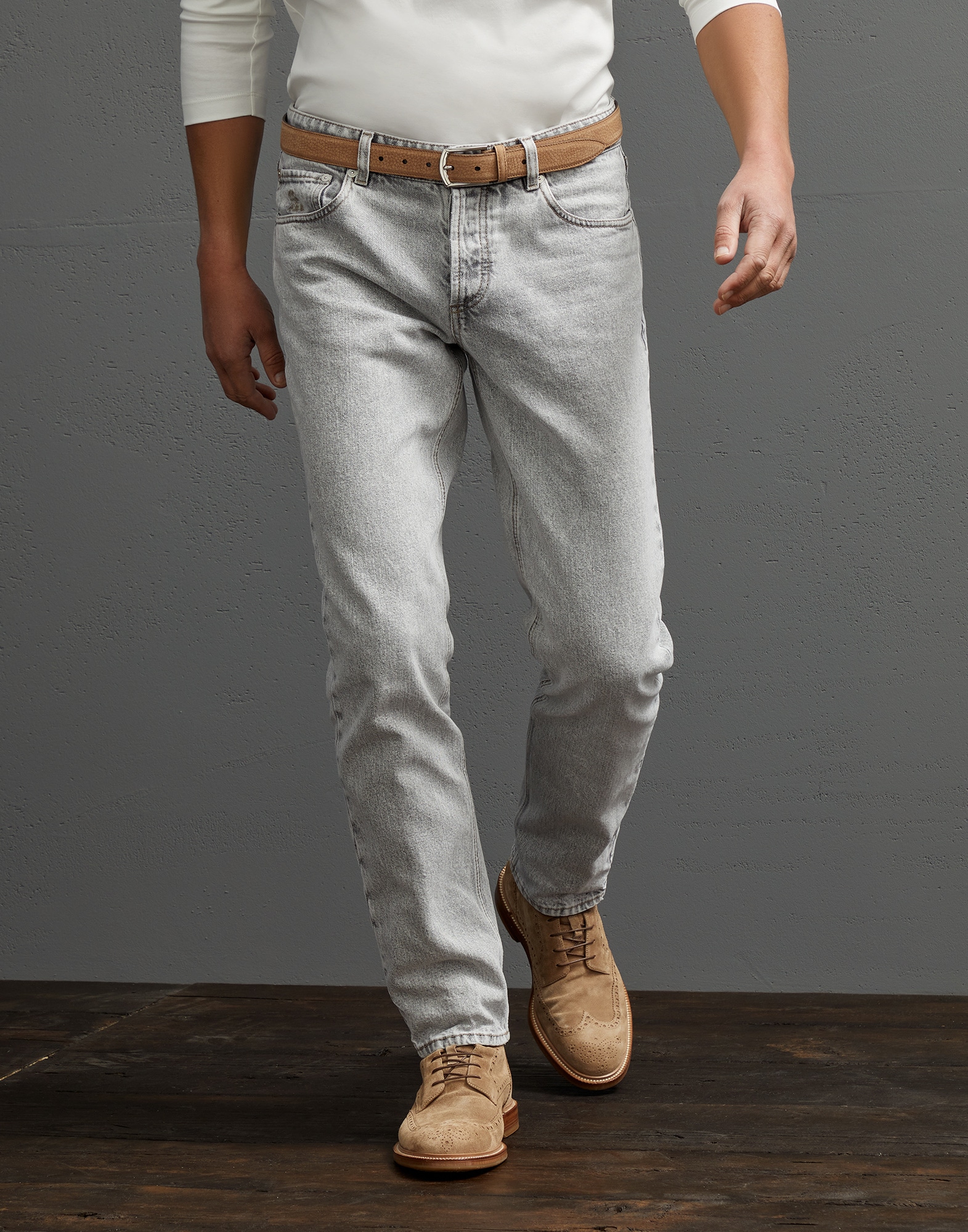 Brunello Cucinelli Men's Beige Slim Fit Denim Jeans NEW 