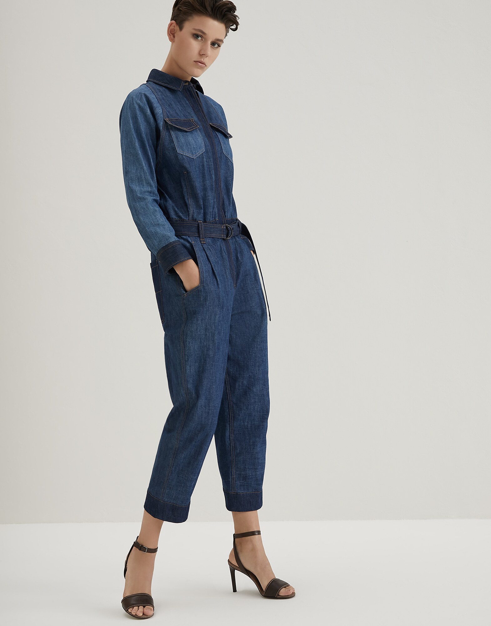 patchwork denim jumpsuit
