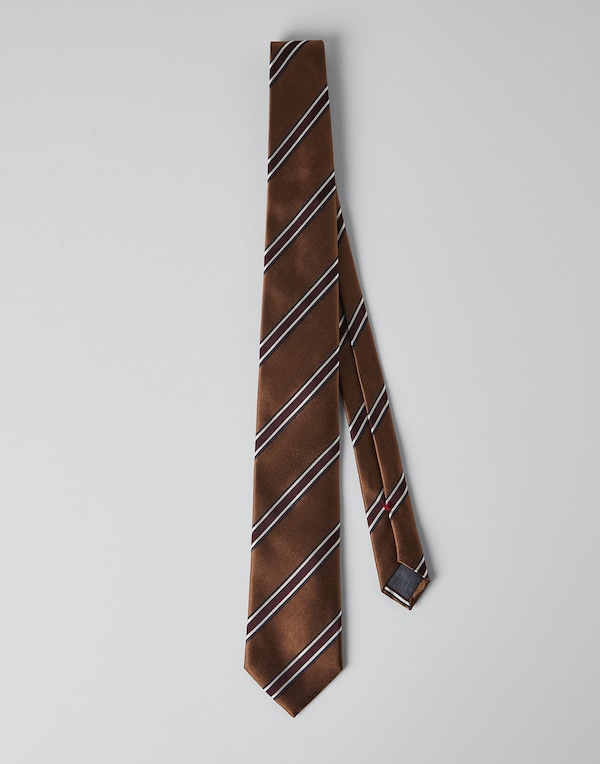 Галстук из шелка с текстурной полосой Коричневый Мужчина - Brunello Cucinelli