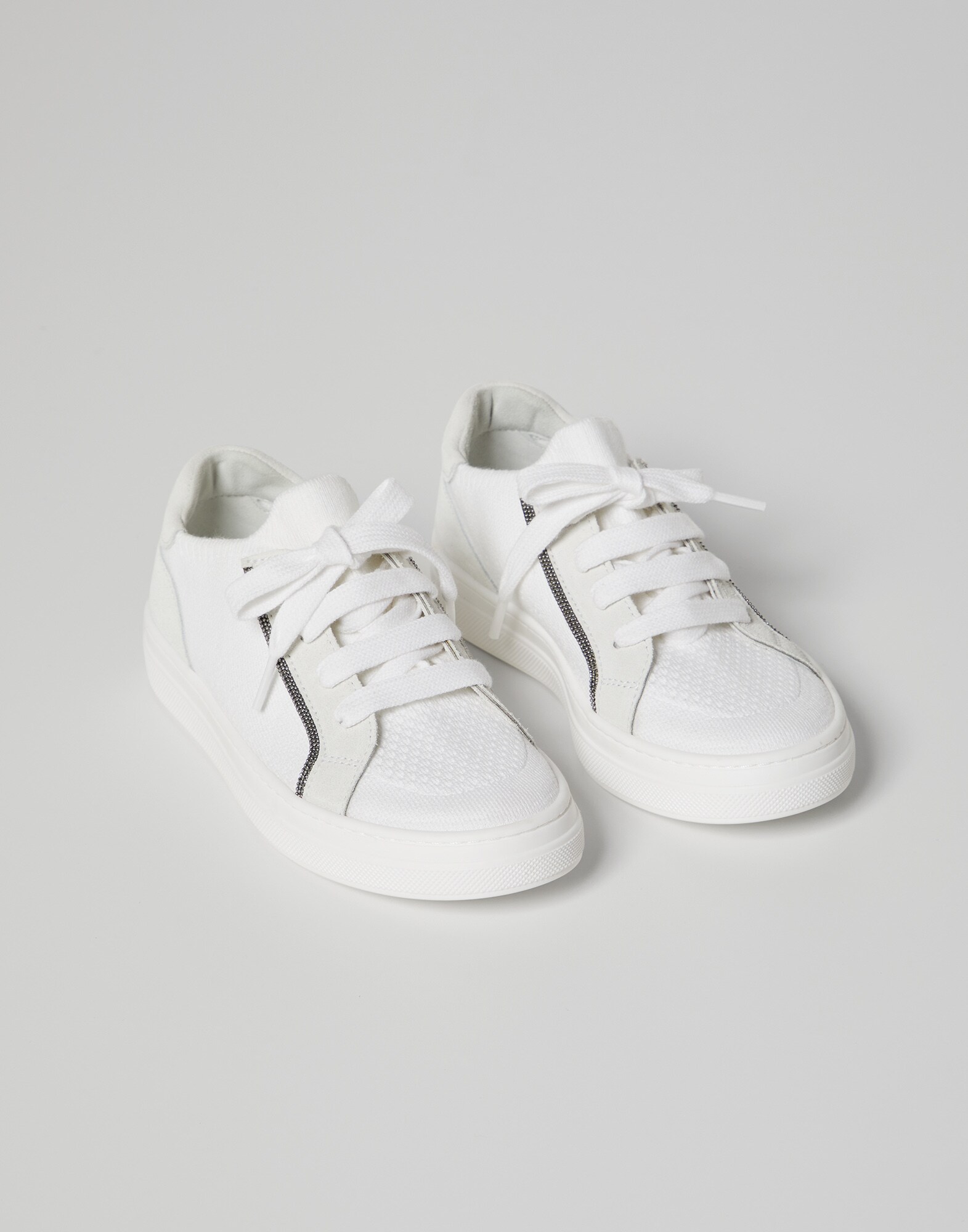 Sneakers aus Veloursleder und Strick Weiß Mädchen - Brunello Cucinelli