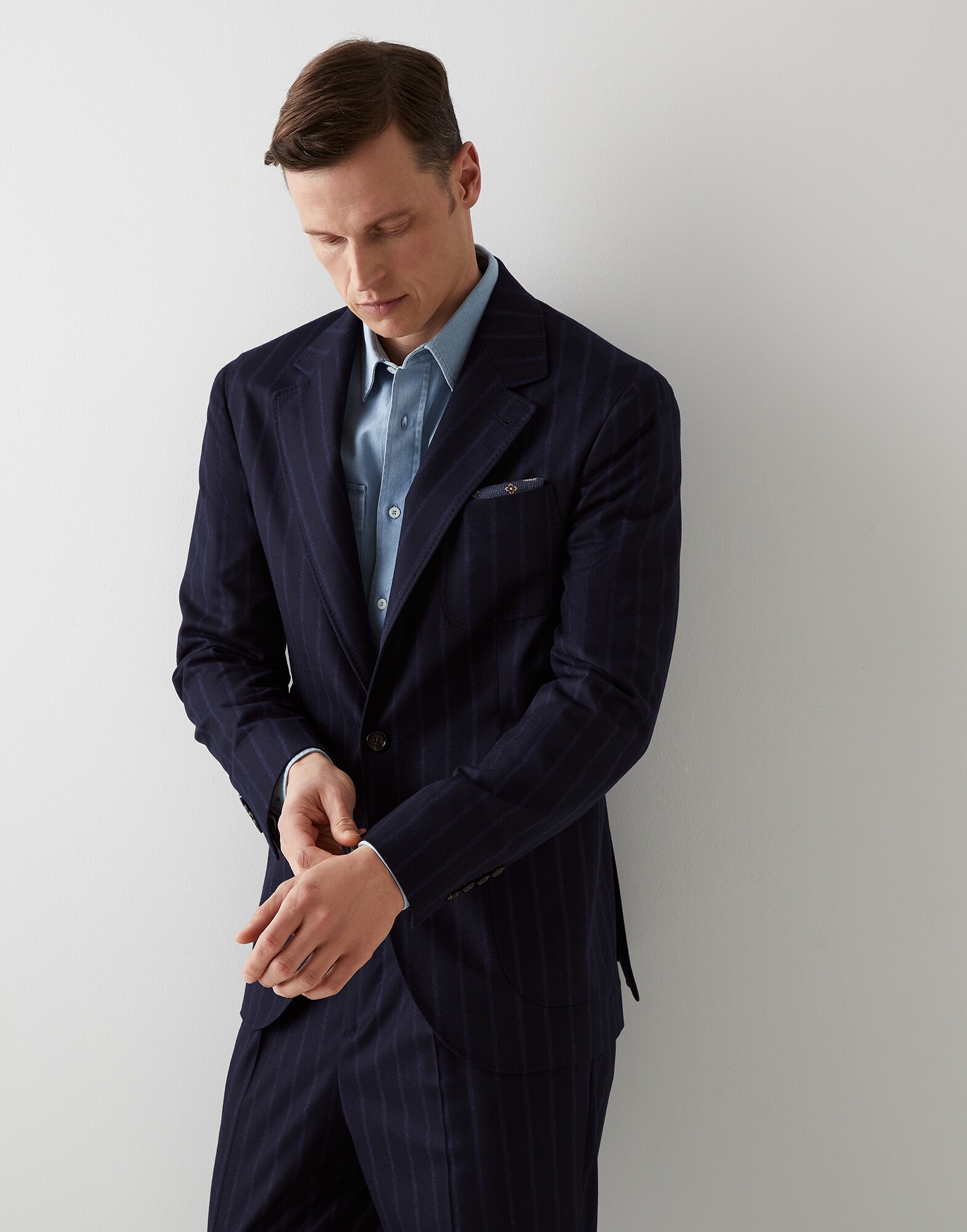 Chaqueta deconstruida rayas diplomáticas Azul Aviación Hombre - Brunello Cucinelli
