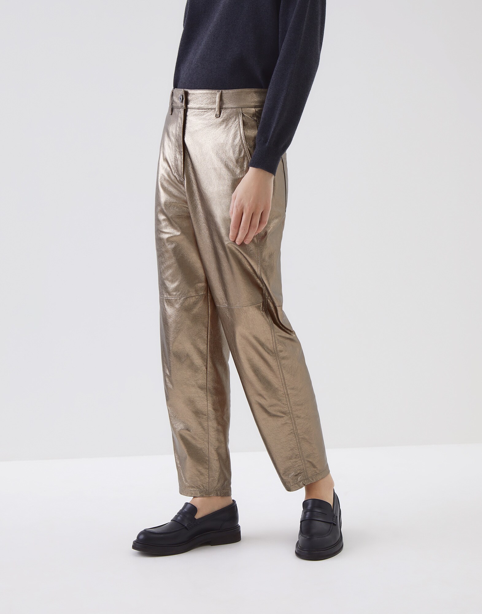 Leather Trousers Gold Woman 0 - Brunello Cucinelli